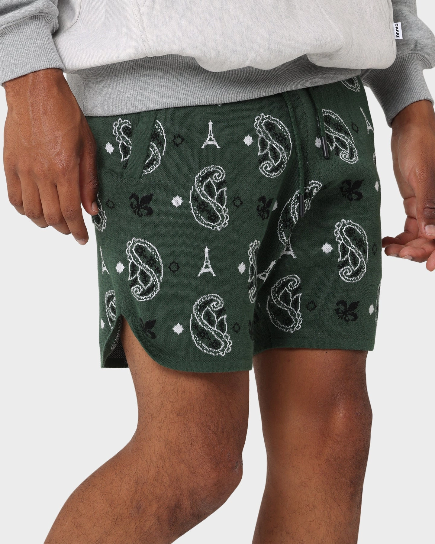 ethnic style Carre Big Bandana Knitted Shorts Green