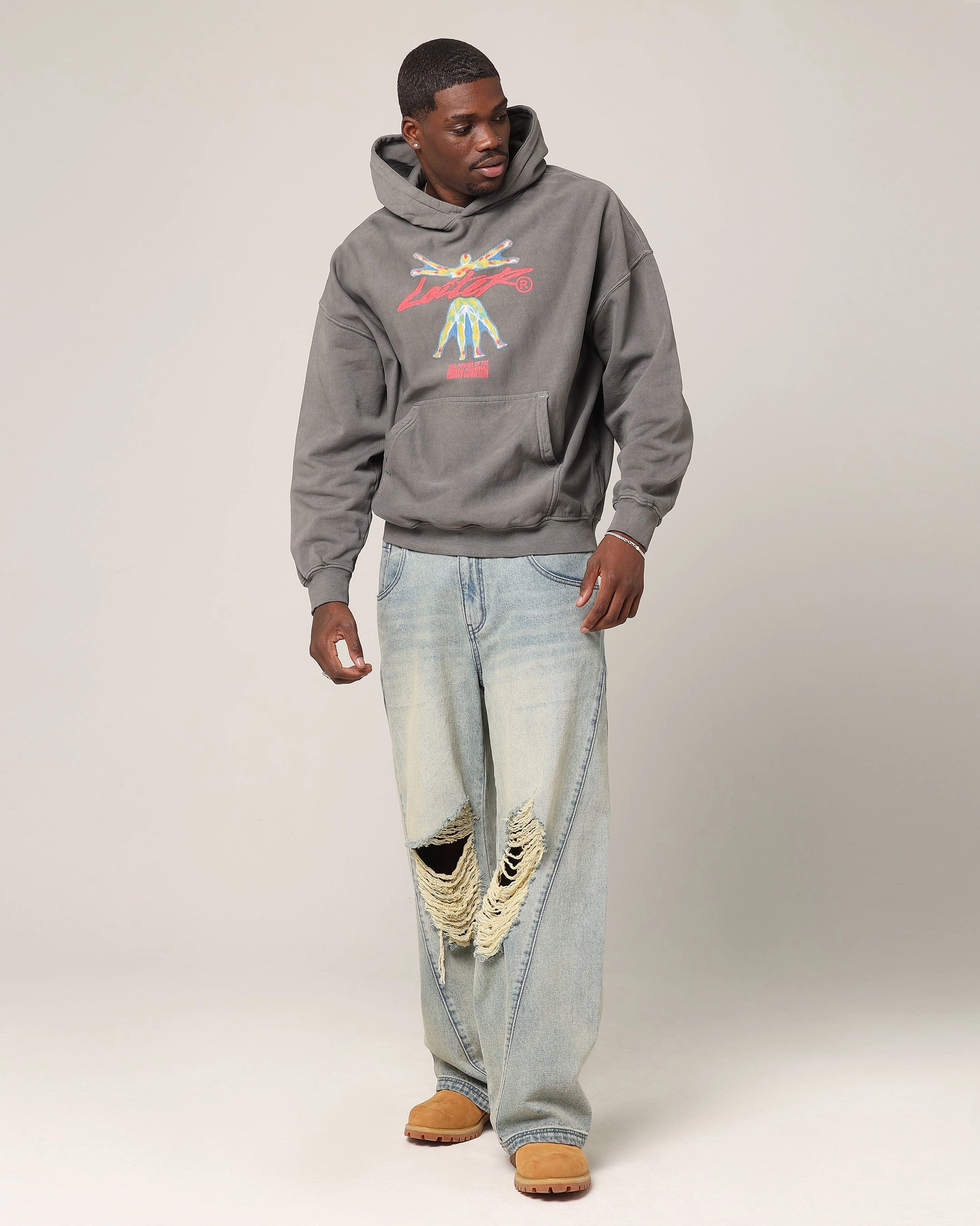 Loiter Human Condition Hoodie Washed Charcoal LightweightFabric Lightweight Packable Build