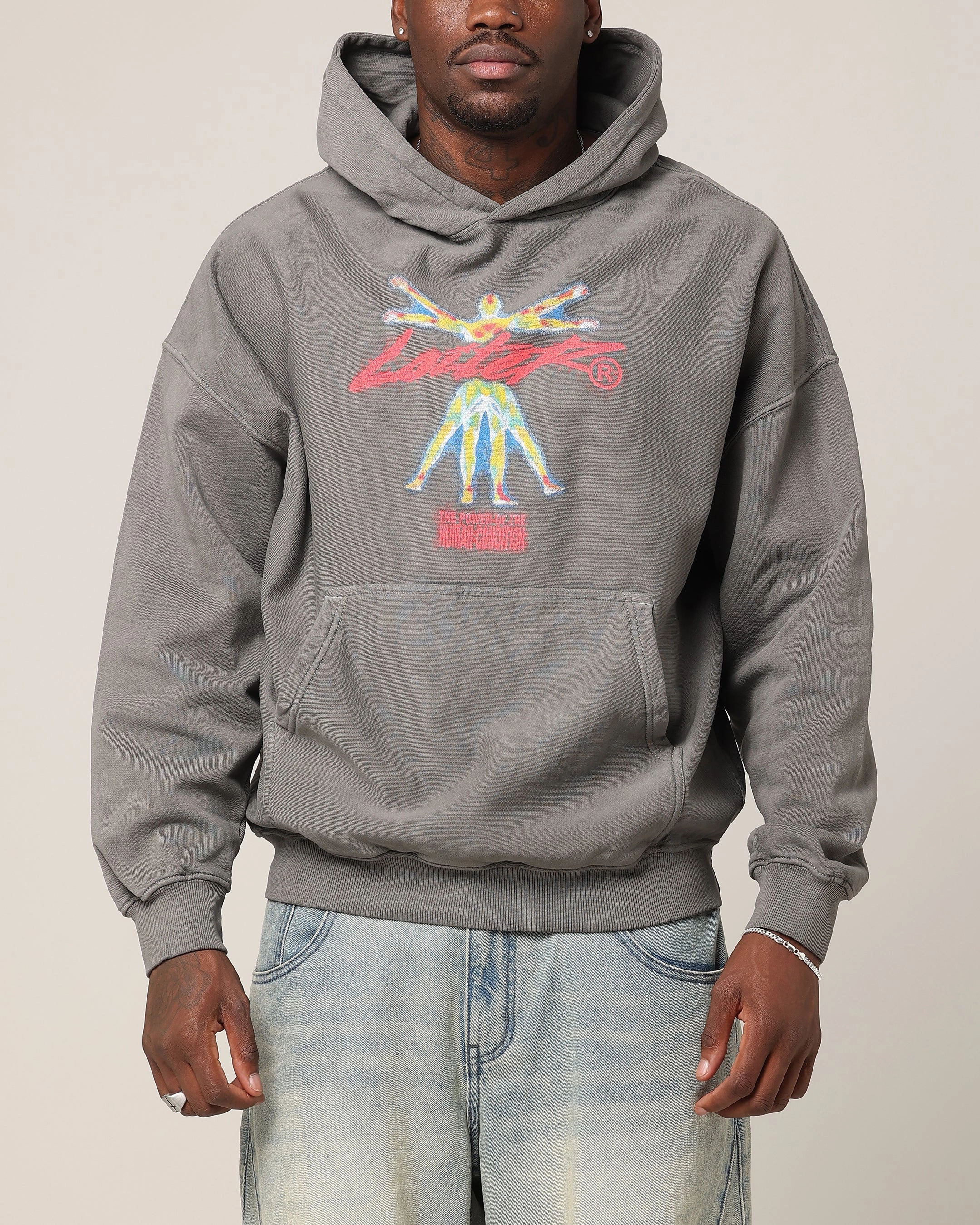 warm material Finance Loiter Human Condition Hoodie Washed Charcoal