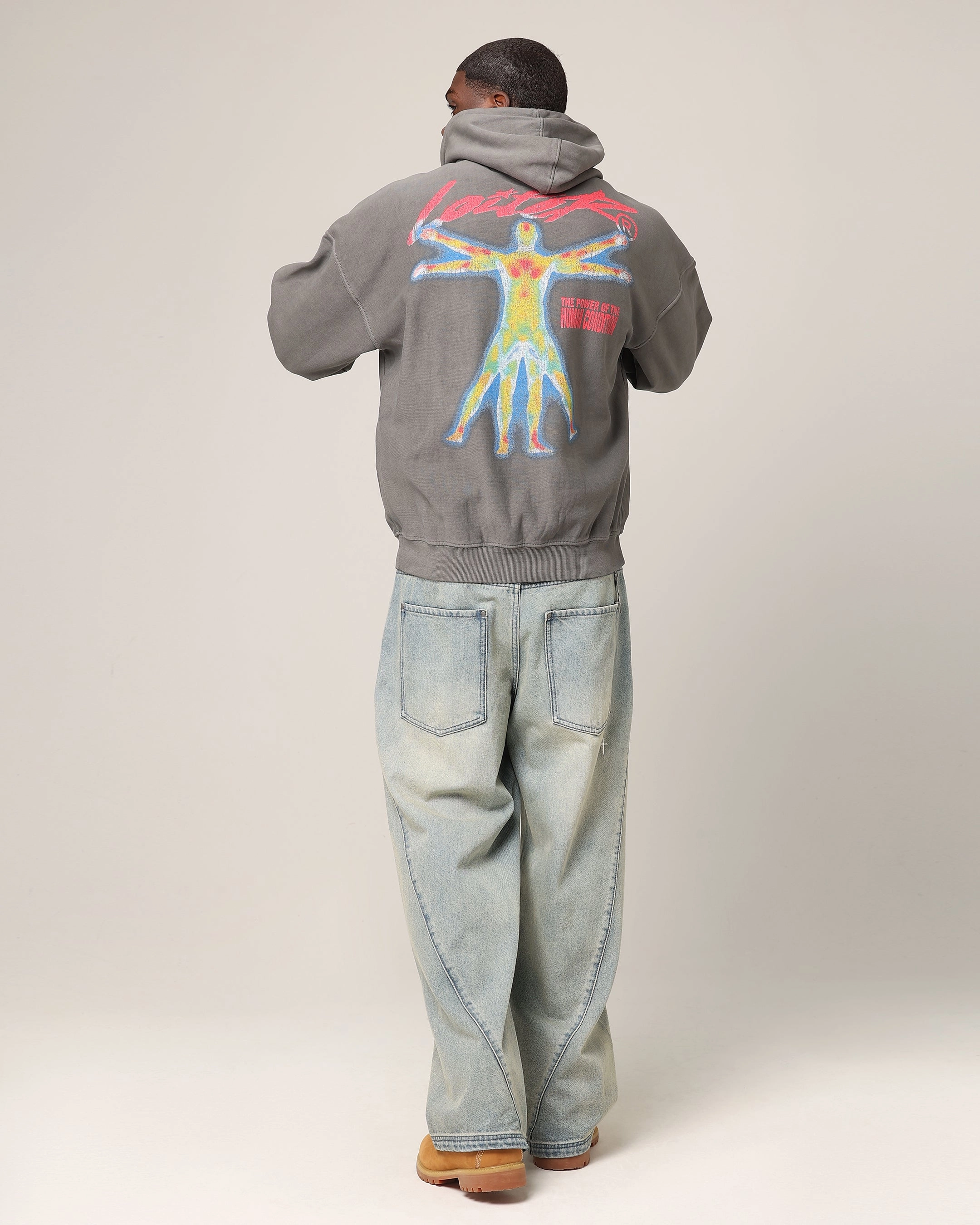 Loiter Human Condition Hoodie Washed Charcoal Leather suitable for advertising campaigns