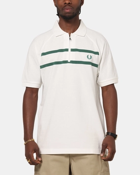 Fred Perry Crepe Pique Zip Neck Polo Shirt Snow White quick dry