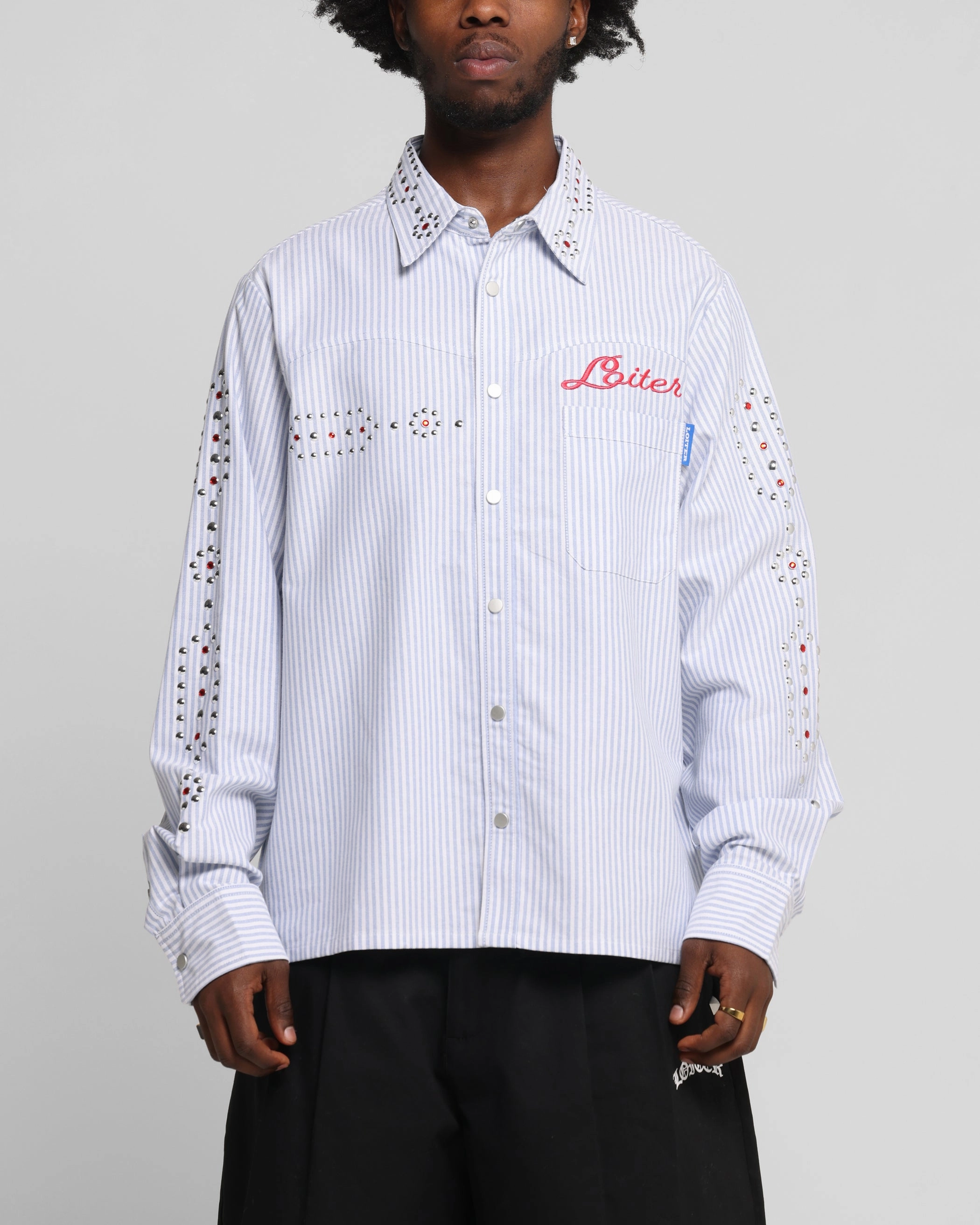 Sophisticated Look Loiter Western Long Sleeve Button Up Shirt Blue/White