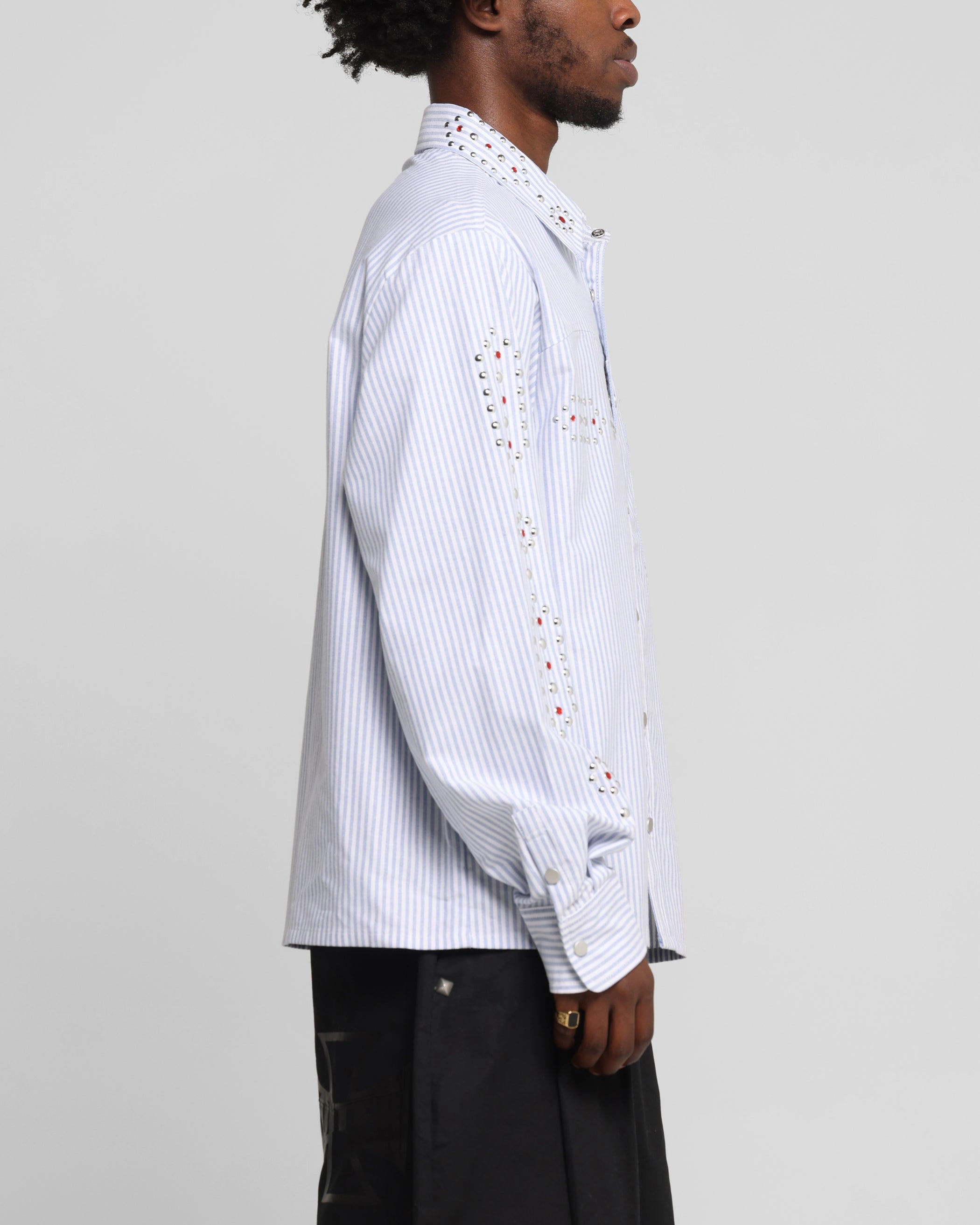 Loiter Western Long Sleeve Button Up Shirt Blue/White Everyday Essential