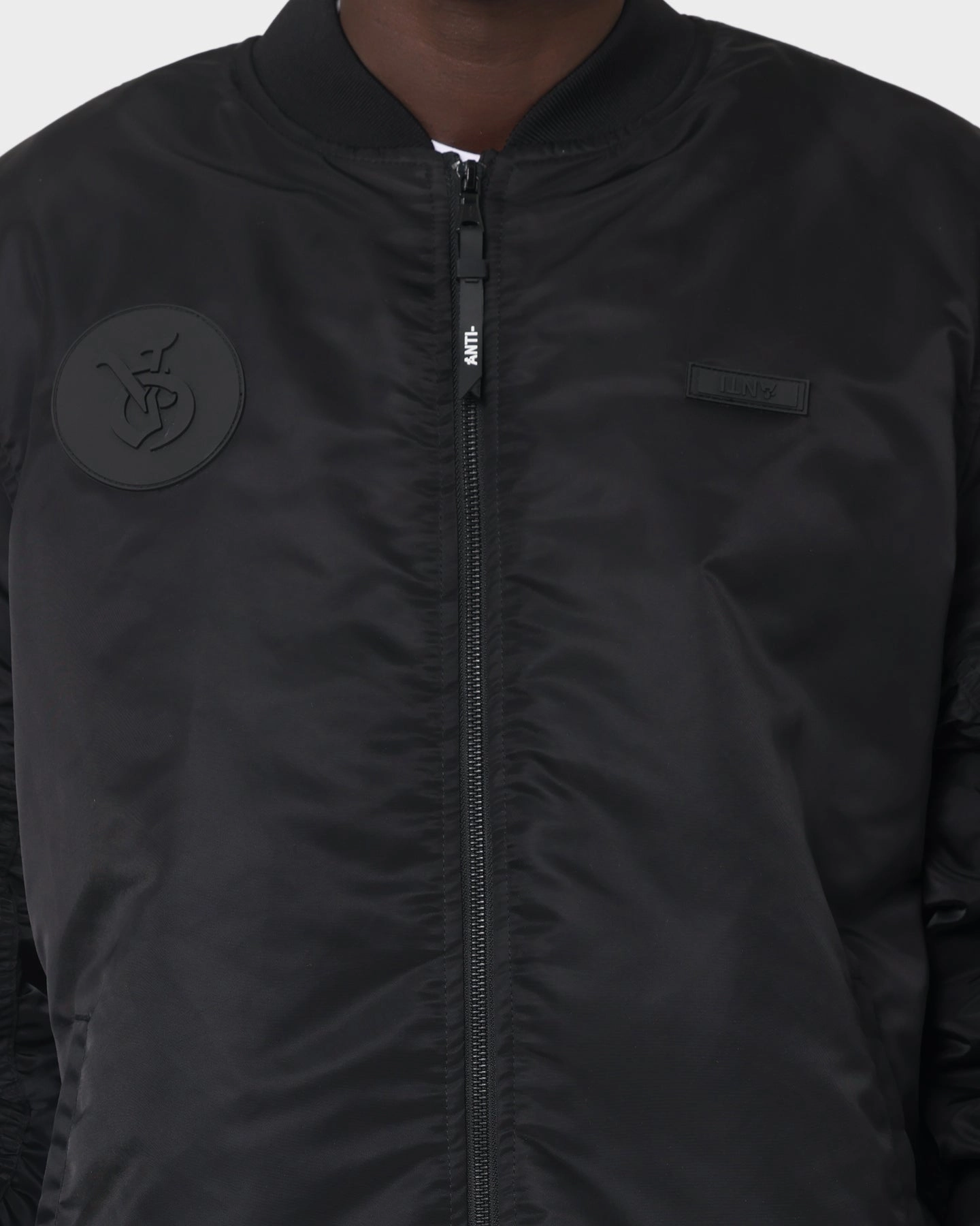 Dual Layer Fabric Budget The Anti Order Antidote Oversized Bomber Jacket Black/Black