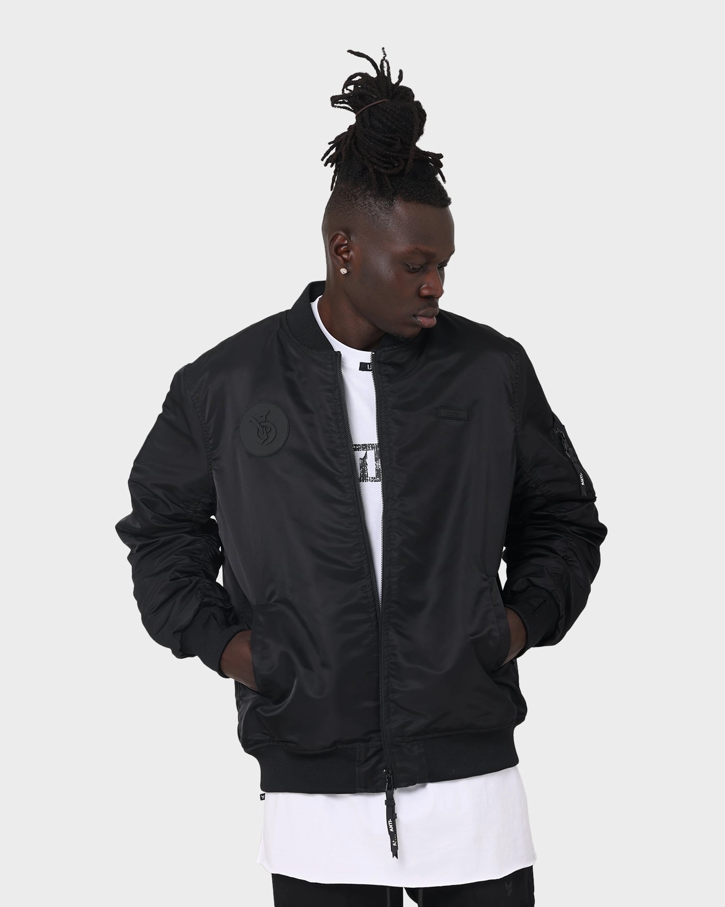 Cold Shield Full Zip Closure The Anti Order Antidote Oversized Bomber Jacket Black/Black