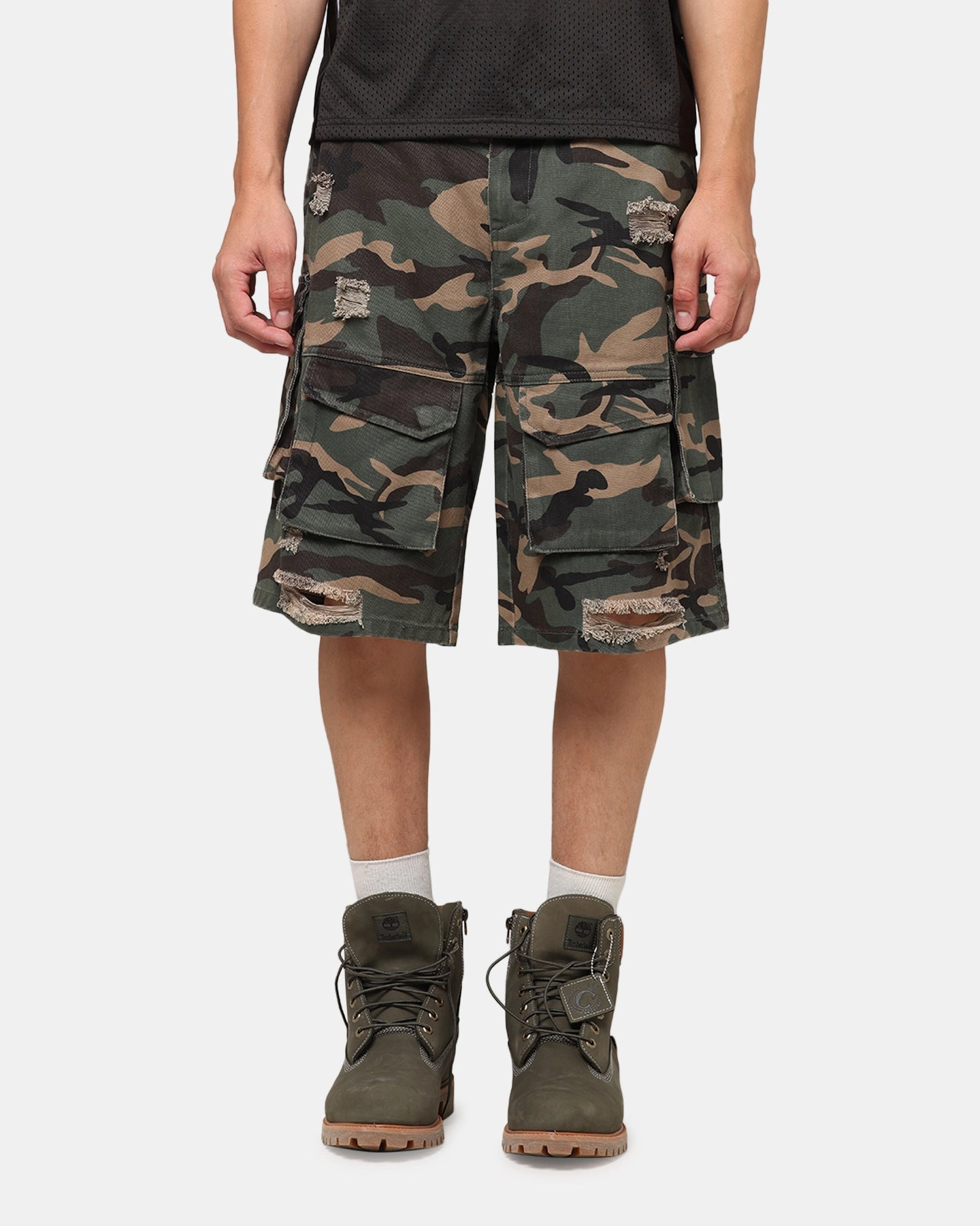The Anti Order Artillery Baggy Cargo Shorts Woodland Camo Reinforced Seams