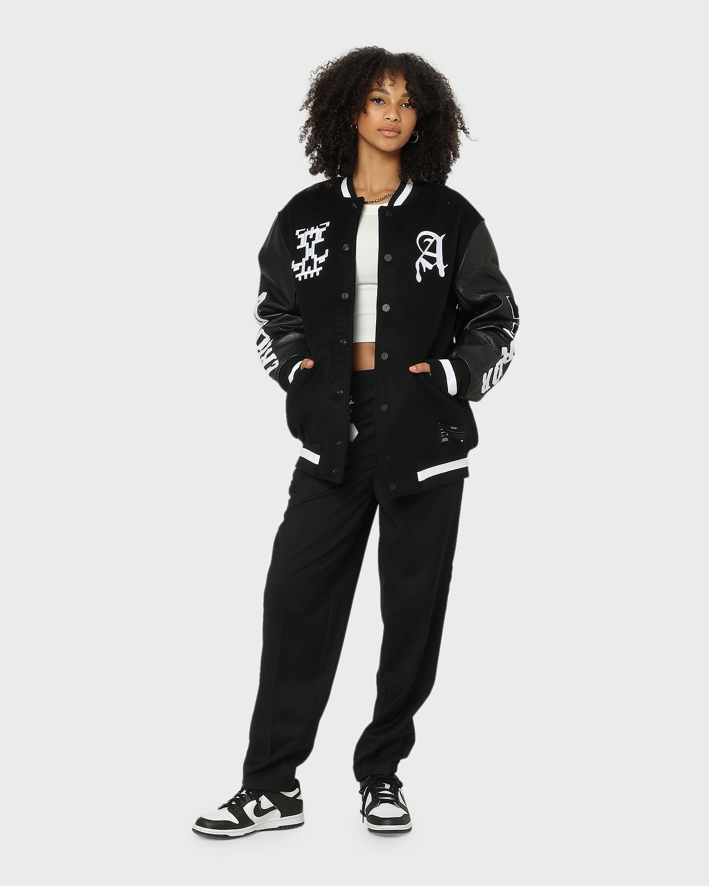 Protect The Anti Order Dead Pixel Leather Varsity Jacket Black/White