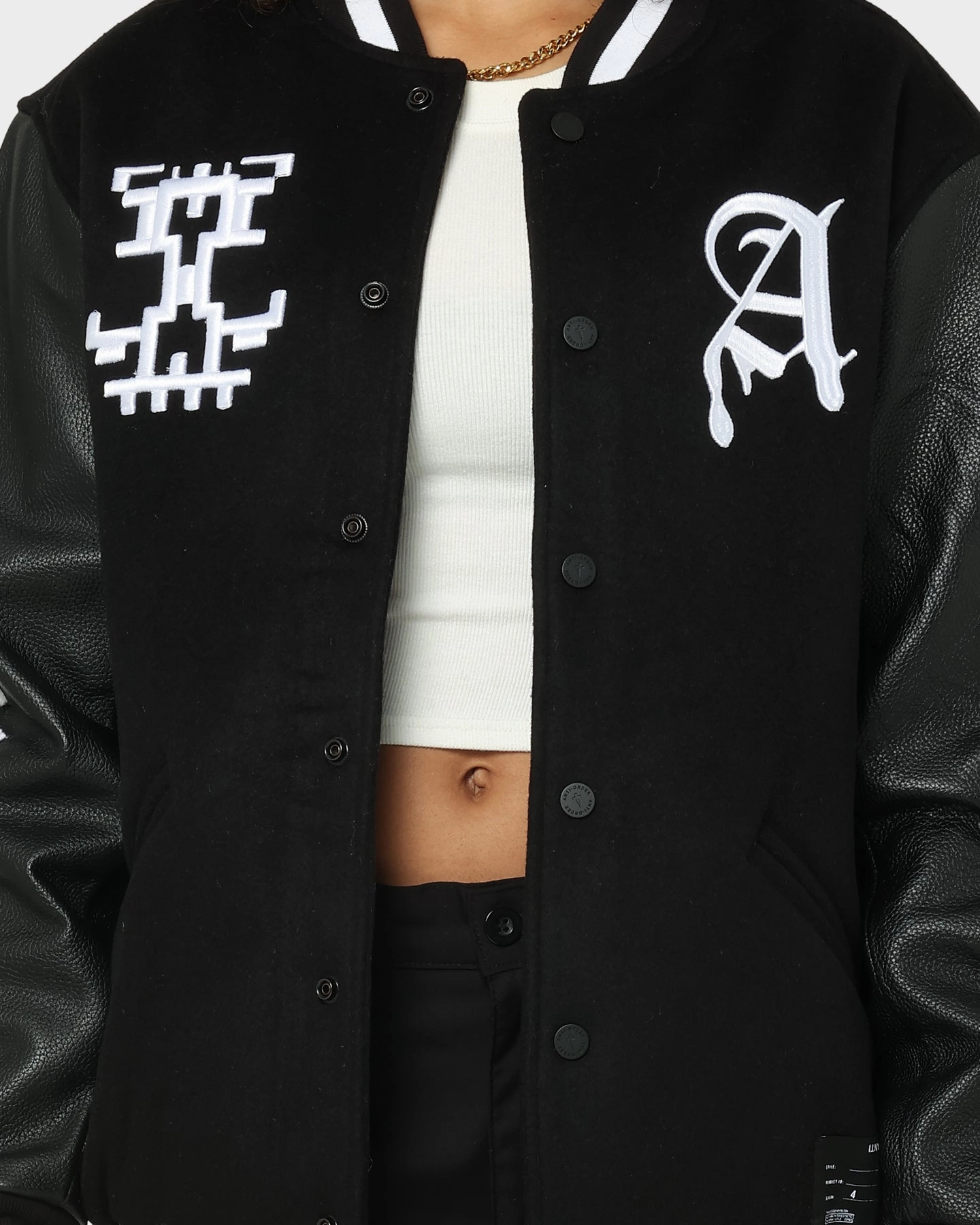 Nail-clipper The Anti Order Dead Pixel Leather Varsity Jacket Black/White