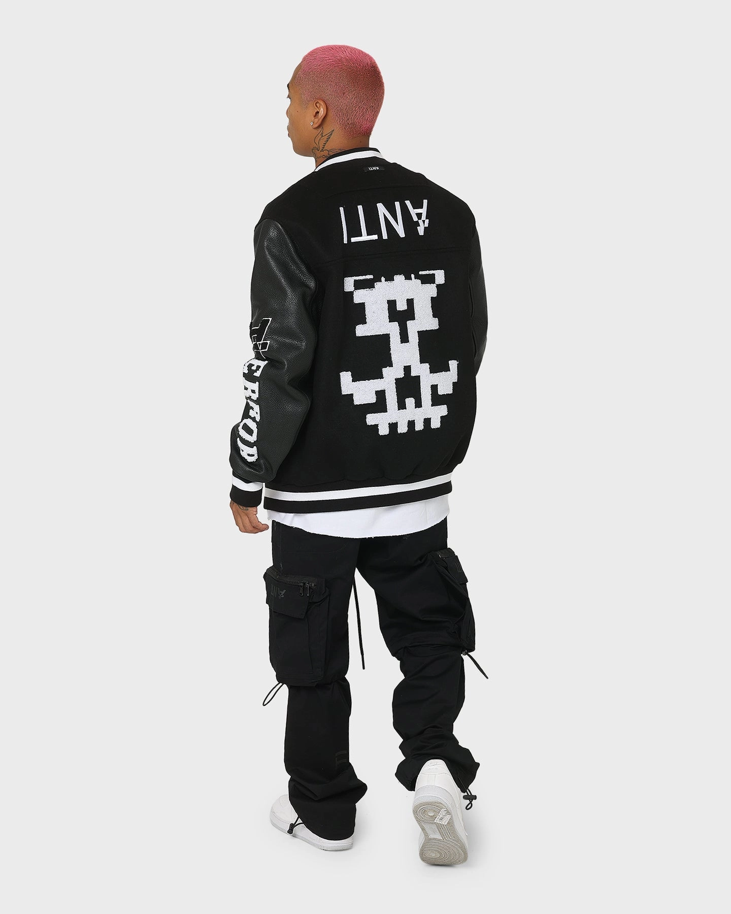 Weatherproof Zippers The Anti Order Dead Pixel Leather Varsity Jacket Black/White