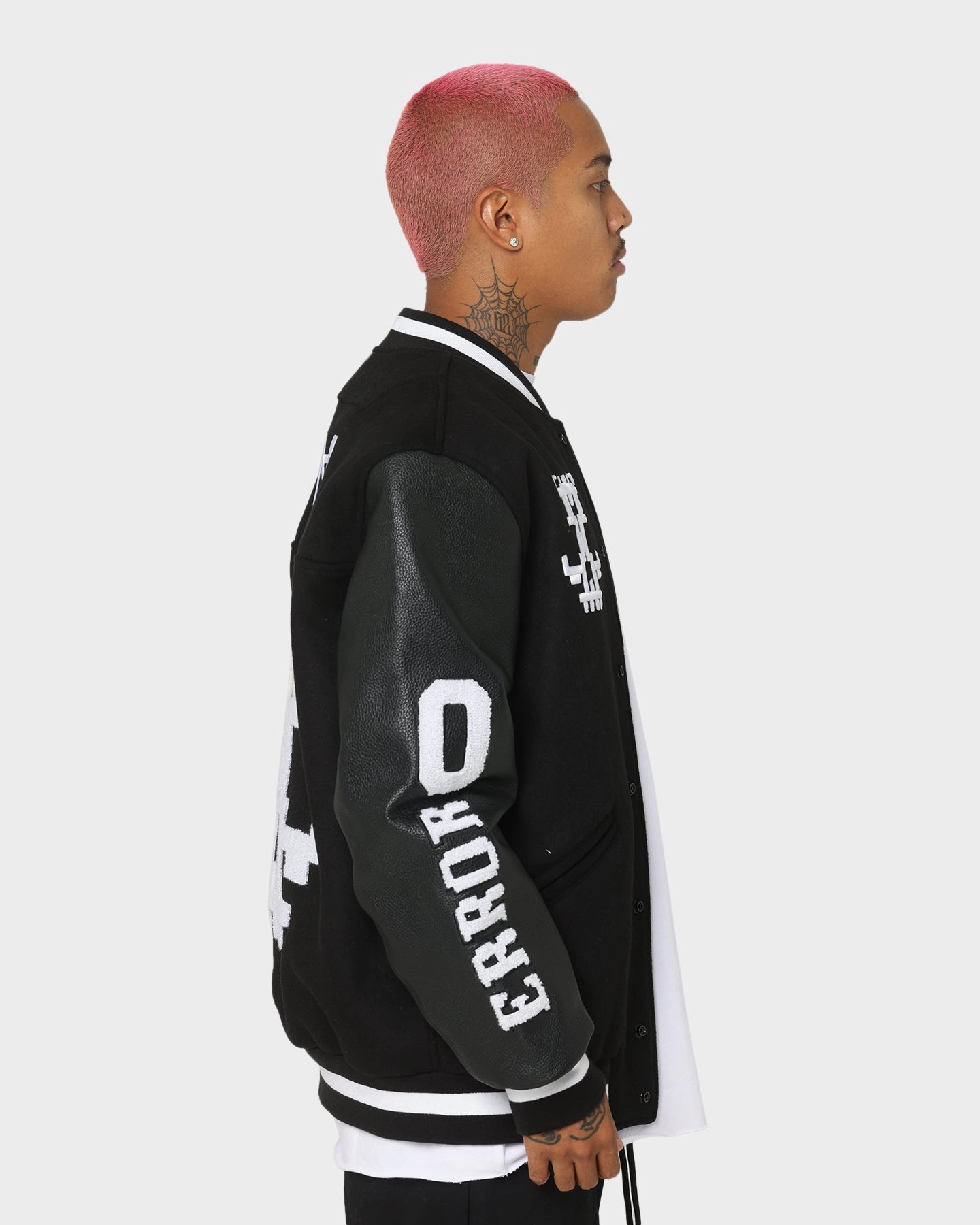 The Anti Order Dead Pixel Leather Varsity Jacket Black/White State Simple Layer