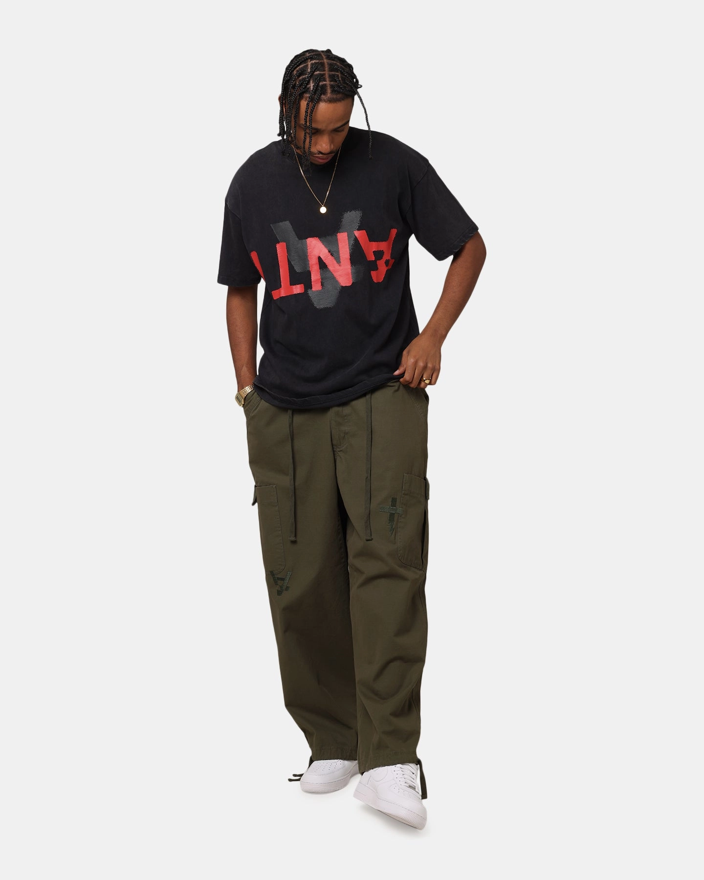 The Anti Order Echo Spray Drop Shoulder T-Shirt Black Acidwash Trendy Top