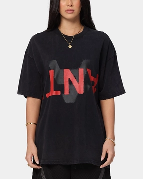 The Anti Order Echo Spray Drop Shoulder T-Shirt Black Acidwash UV Protective Coating Recycled Polyester Thread