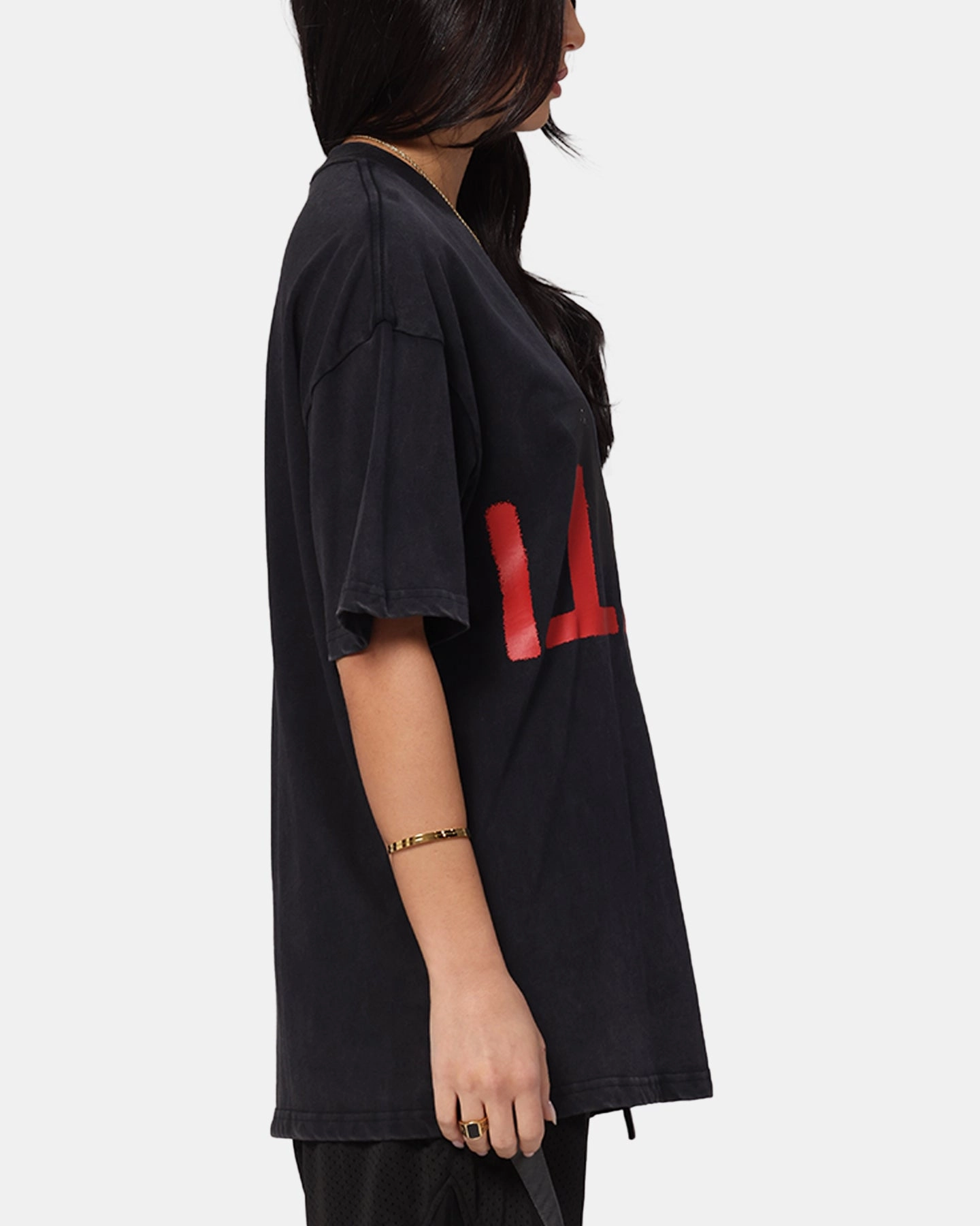 Fresh Comfort Style Zip Up The Anti Order Echo Spray Drop Shoulder T-Shirt Black Acidwash
