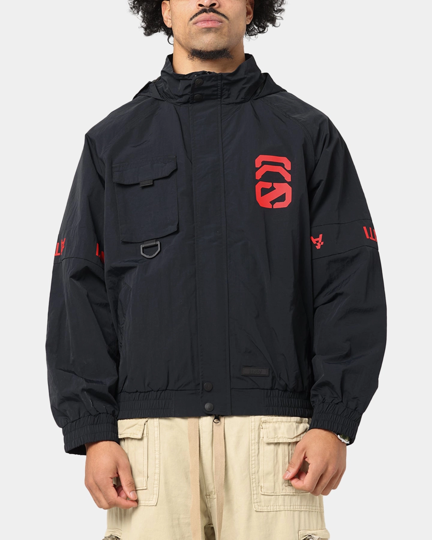Shawl Quick Access Pockets The Anti Order Faction Technical Windbreaker Jacket Black/Red