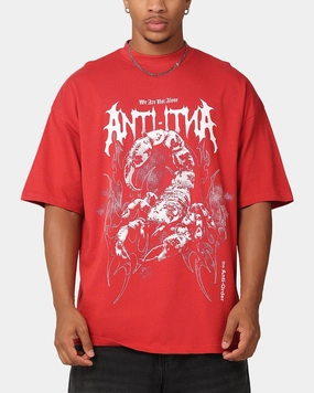 Comfortable Weave Effortless Vibe The Anti Order Invasion Mock Neck T-Shirt Red