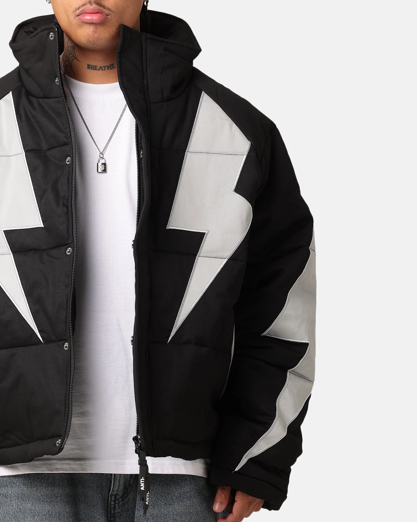 runner DoubleReinforced Zipper The Anti Order Life Is War Puffer Jacket Black/Grey