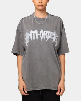 High Density Cotton Flexible Neckline The Anti Order New Dawn Mock Neck T-Shirt Washed Charcoal