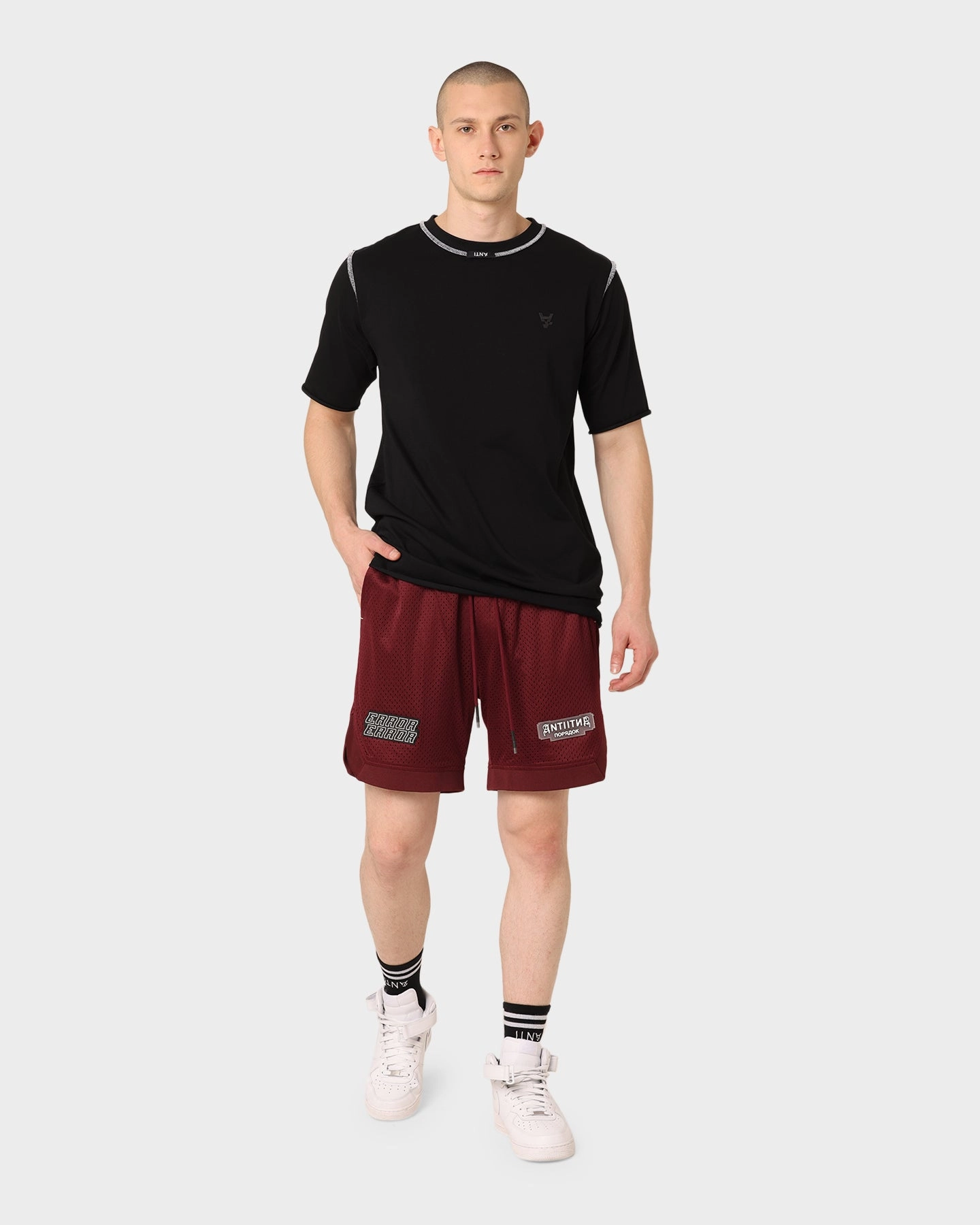The Anti Order Oblivion Basketball Shorts Dark Burgundy t shirt