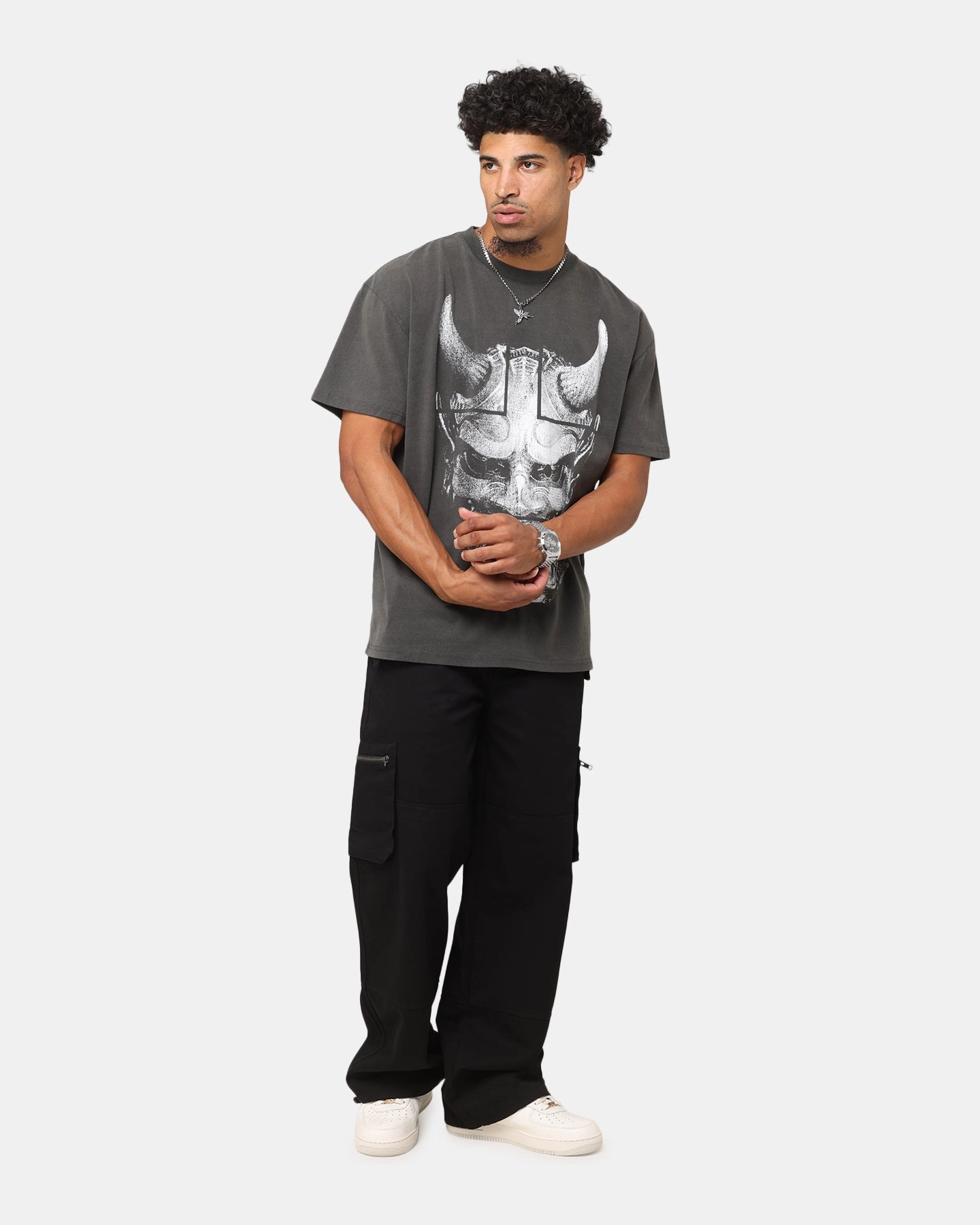 The Anti Order Oni Mask Boxy T-Shirt Black Wash Active Outfit Stylish Design