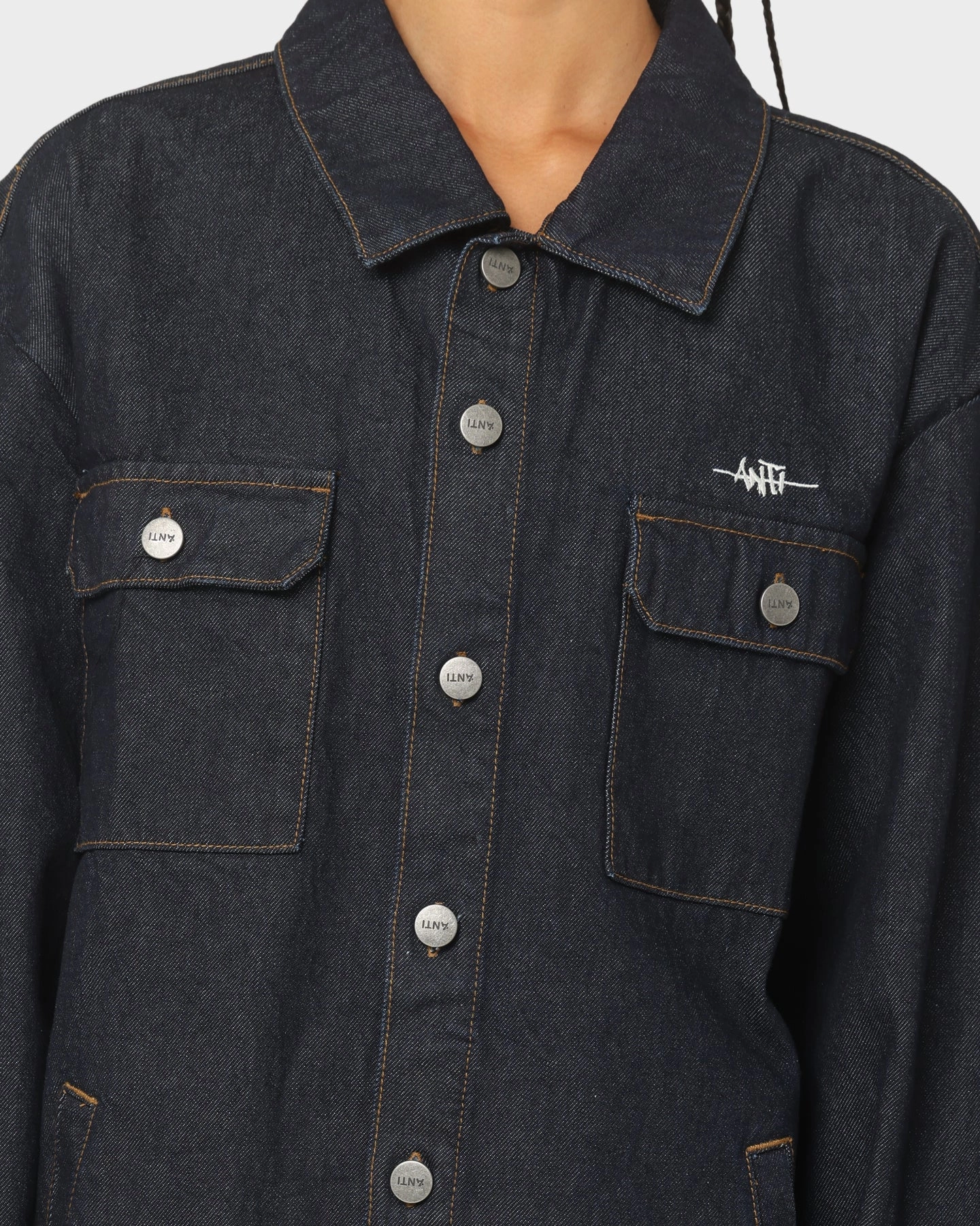 The Anti Order Oversized Denim Shirt Dark Indigo Cold-Weather Comfort Formal Style