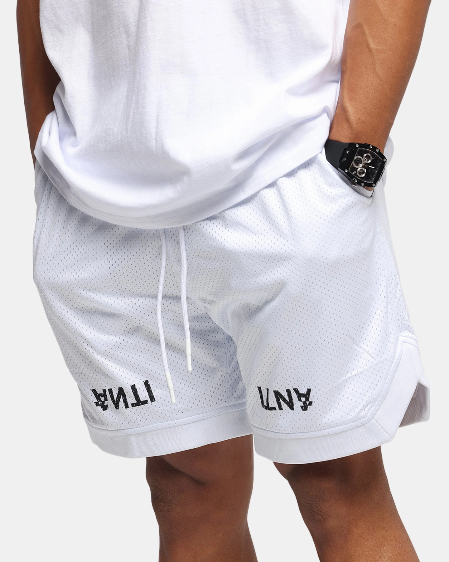 The Anti Order Post Season Basketball Shorts White/Black RecycledPolyester GussetDesign