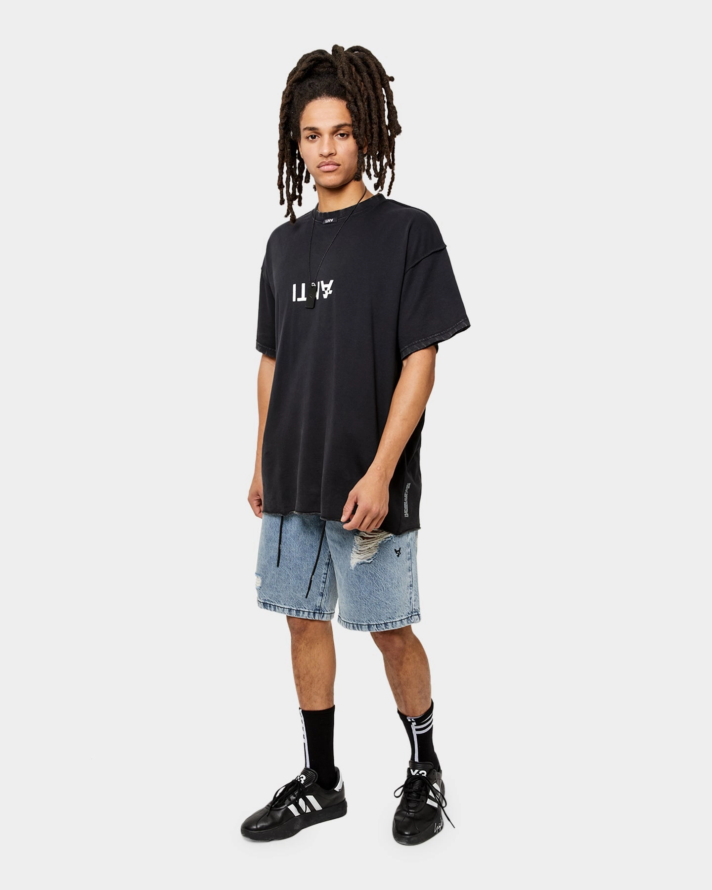 Day Out Playful Look The Anti Order Post War Denim Shorts Stone Wash Blue