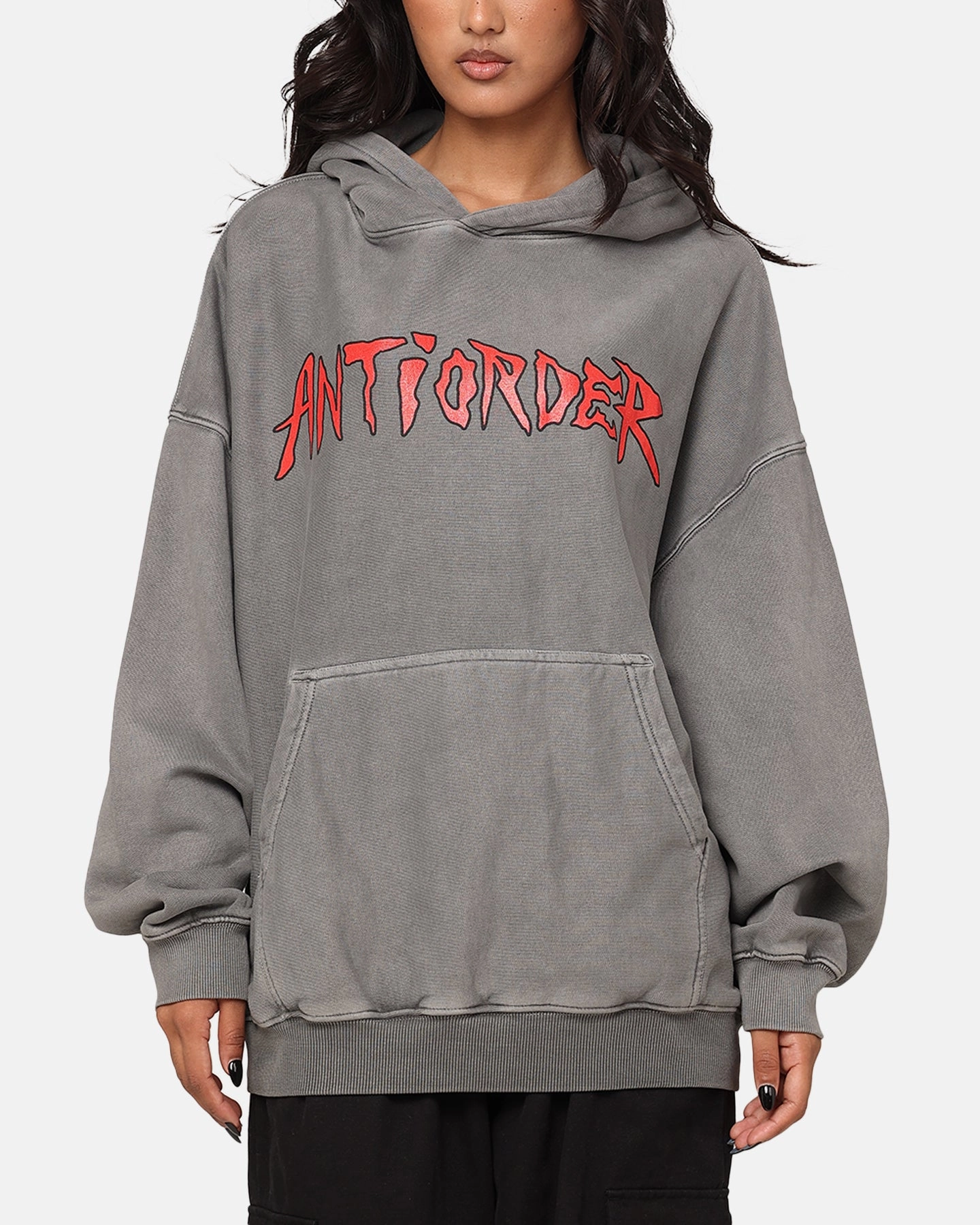 The Anti Order Pseudo Premium Hoodie Washed Charcoal Soft Interior Lining