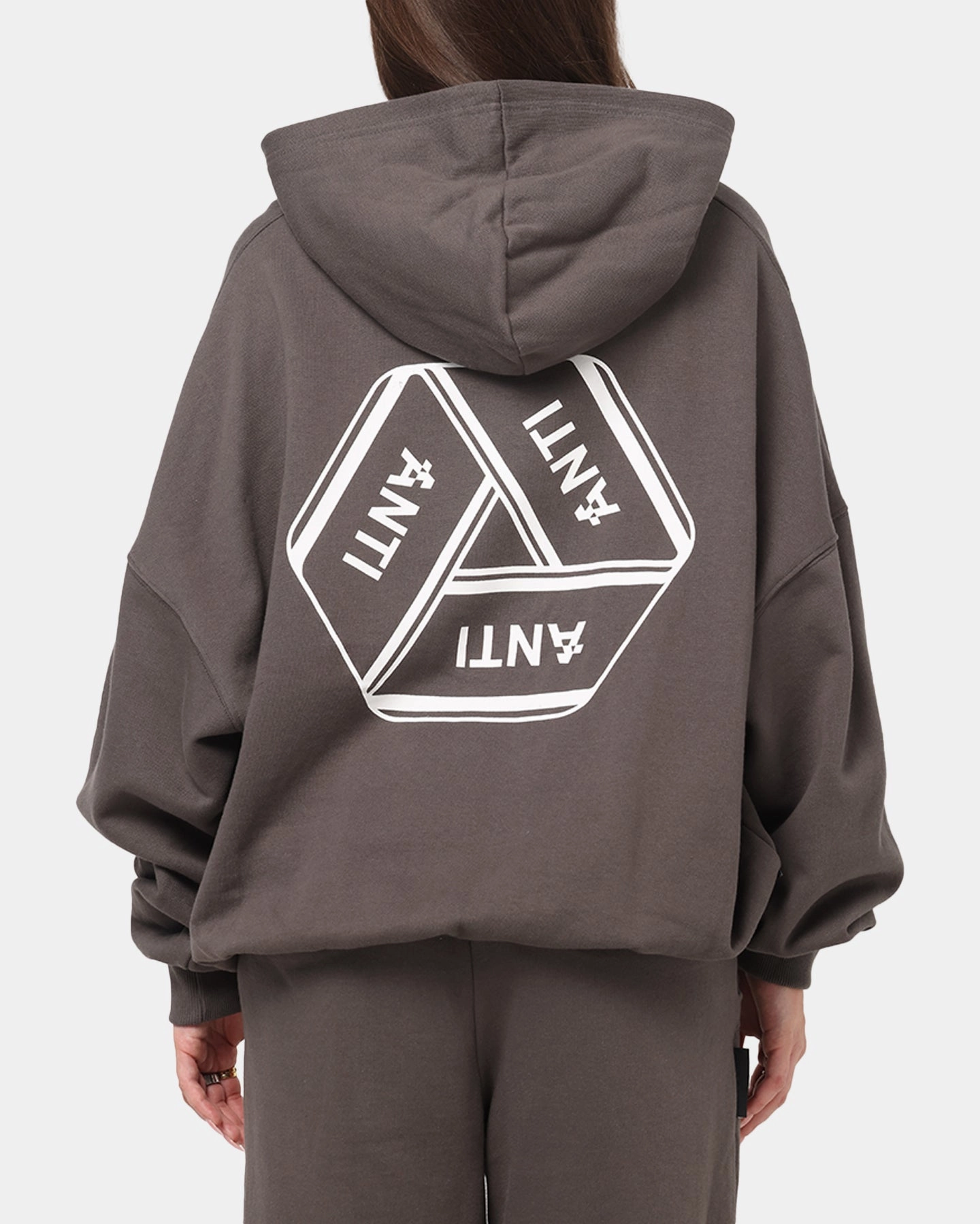 The Anti Order Reverse Logo Hoodie Charcoal Grey Microfiber Technology