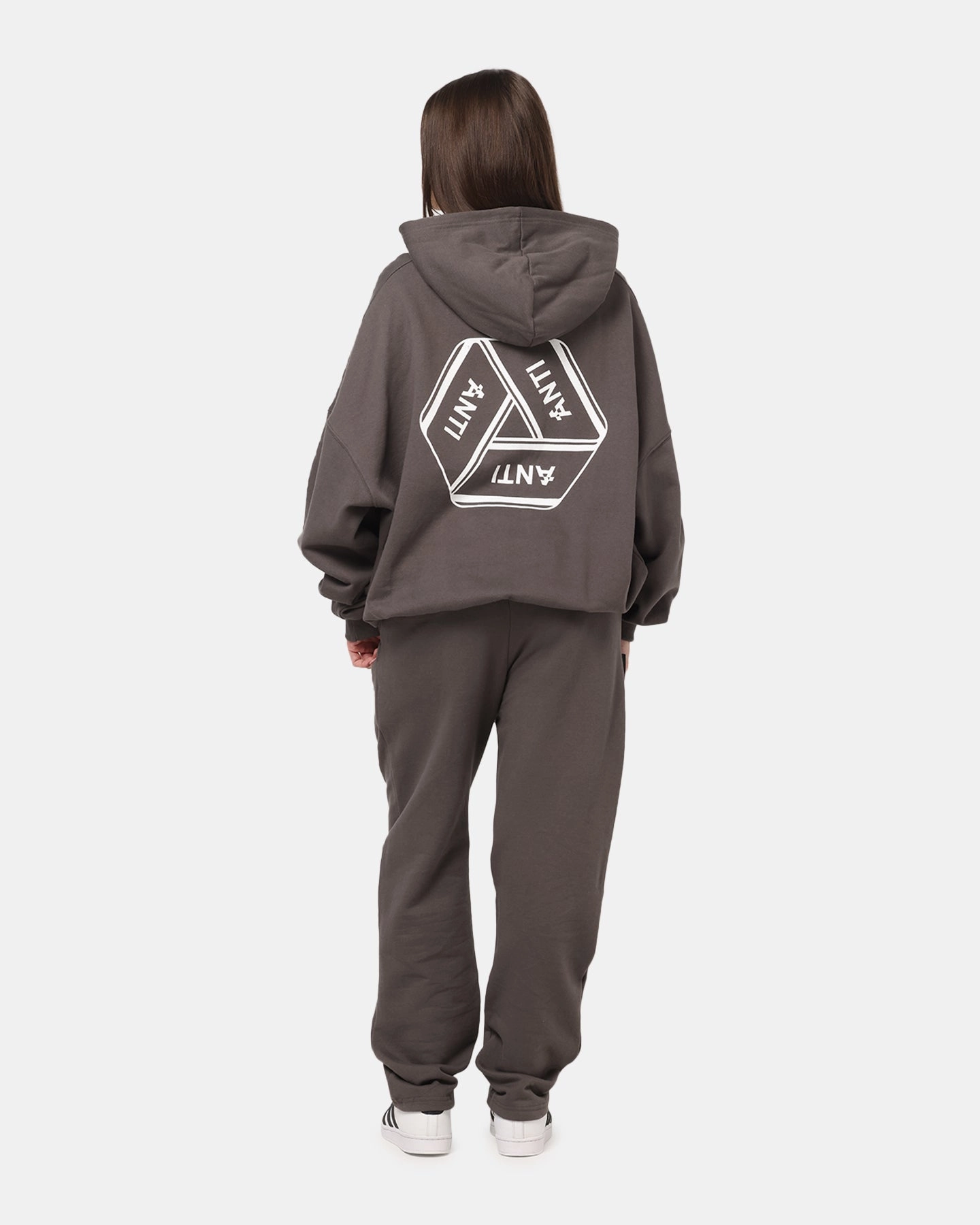 The Anti Order Reverse Logo Hoodie Charcoal Grey beachgoer Animal Print