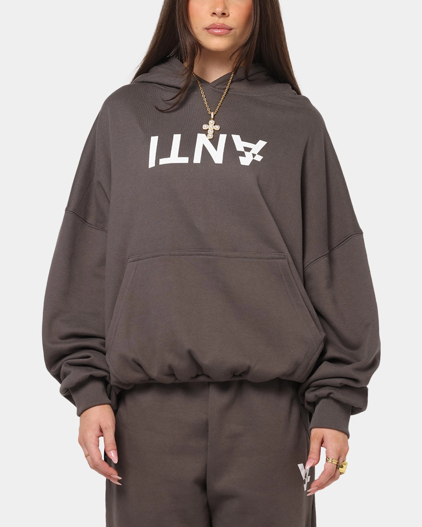 The Anti Order Reverse Logo Hoodie Charcoal Grey BondedFabric Schedule