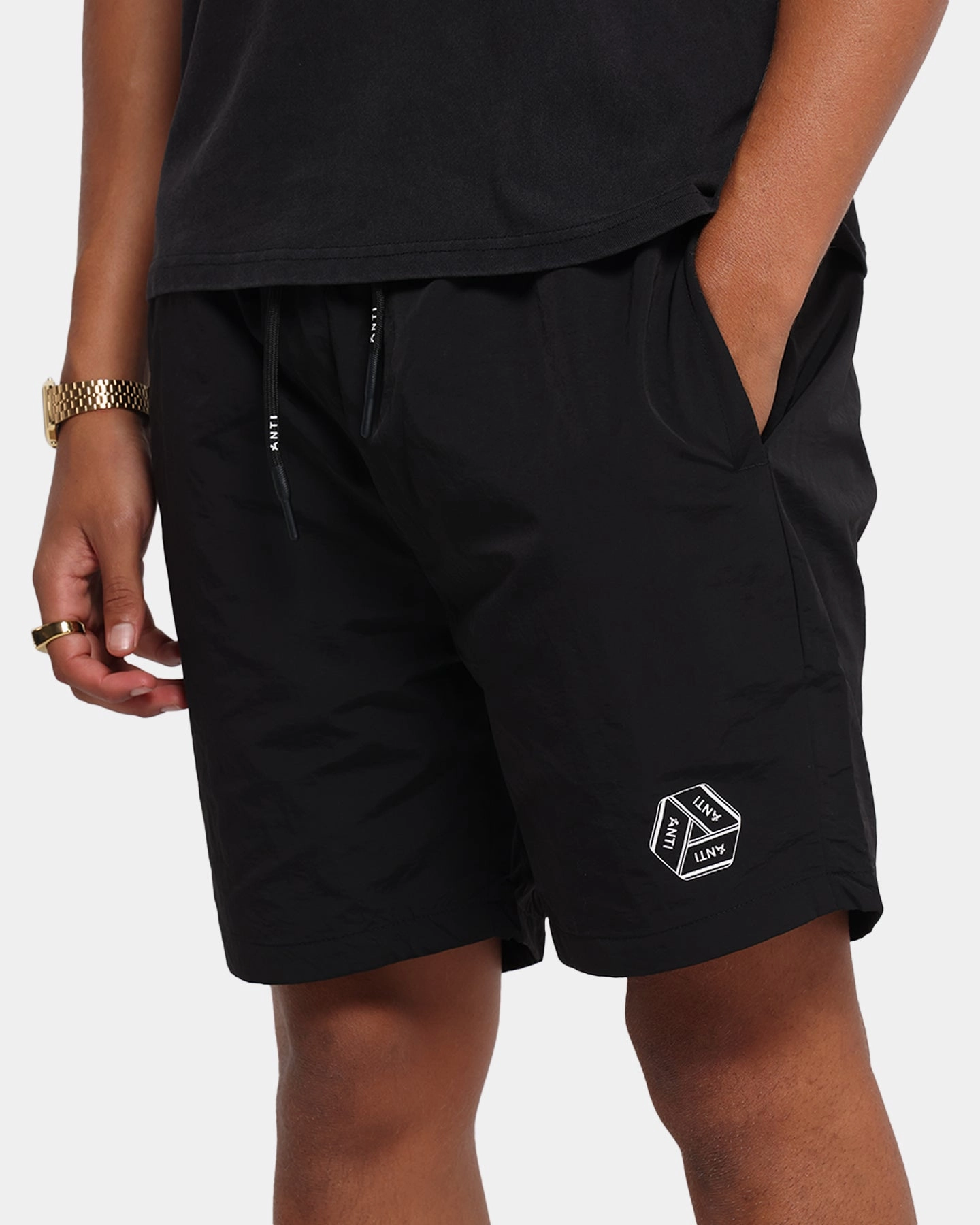 cyclists The Anti Order Reverse Logo Nylon Shorts Black