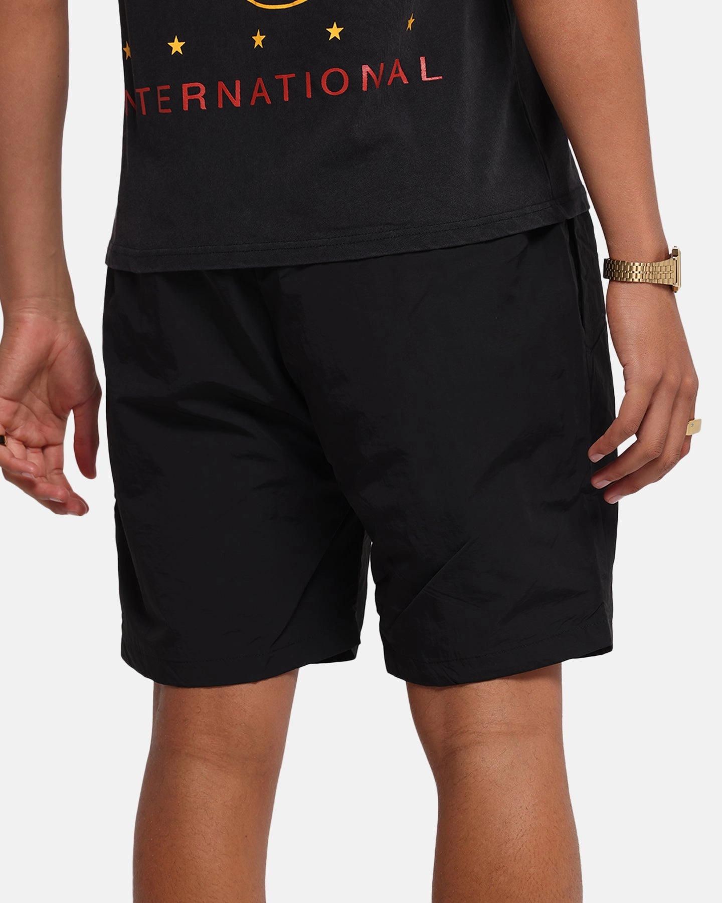 The Anti Order Reverse Logo Nylon Shorts Black Multi Pocket System Durable Stitching