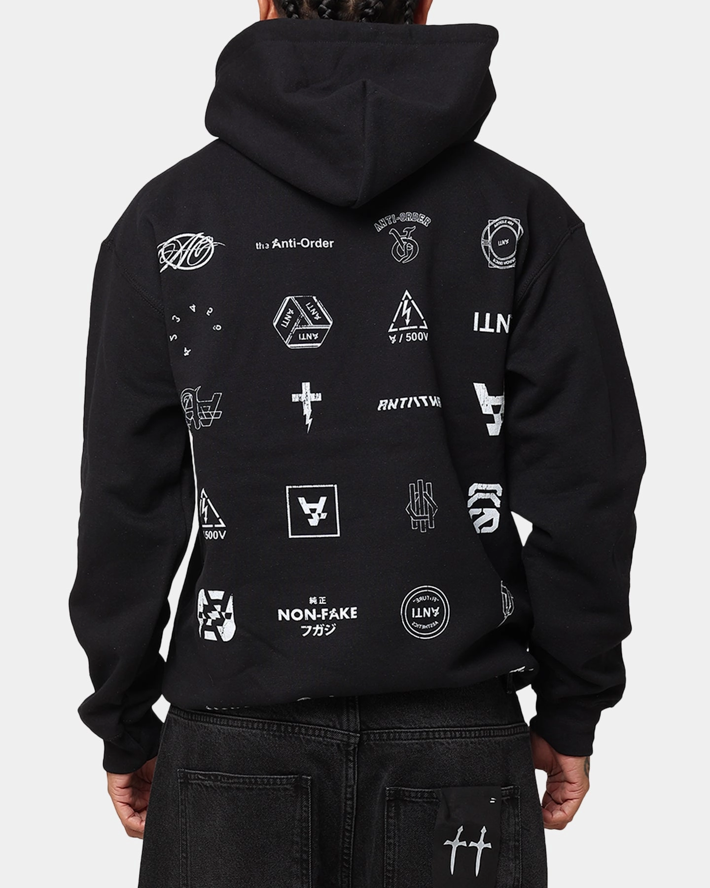 Free Motion Design rural people The Anti Order Stacked Hoodie Black/White