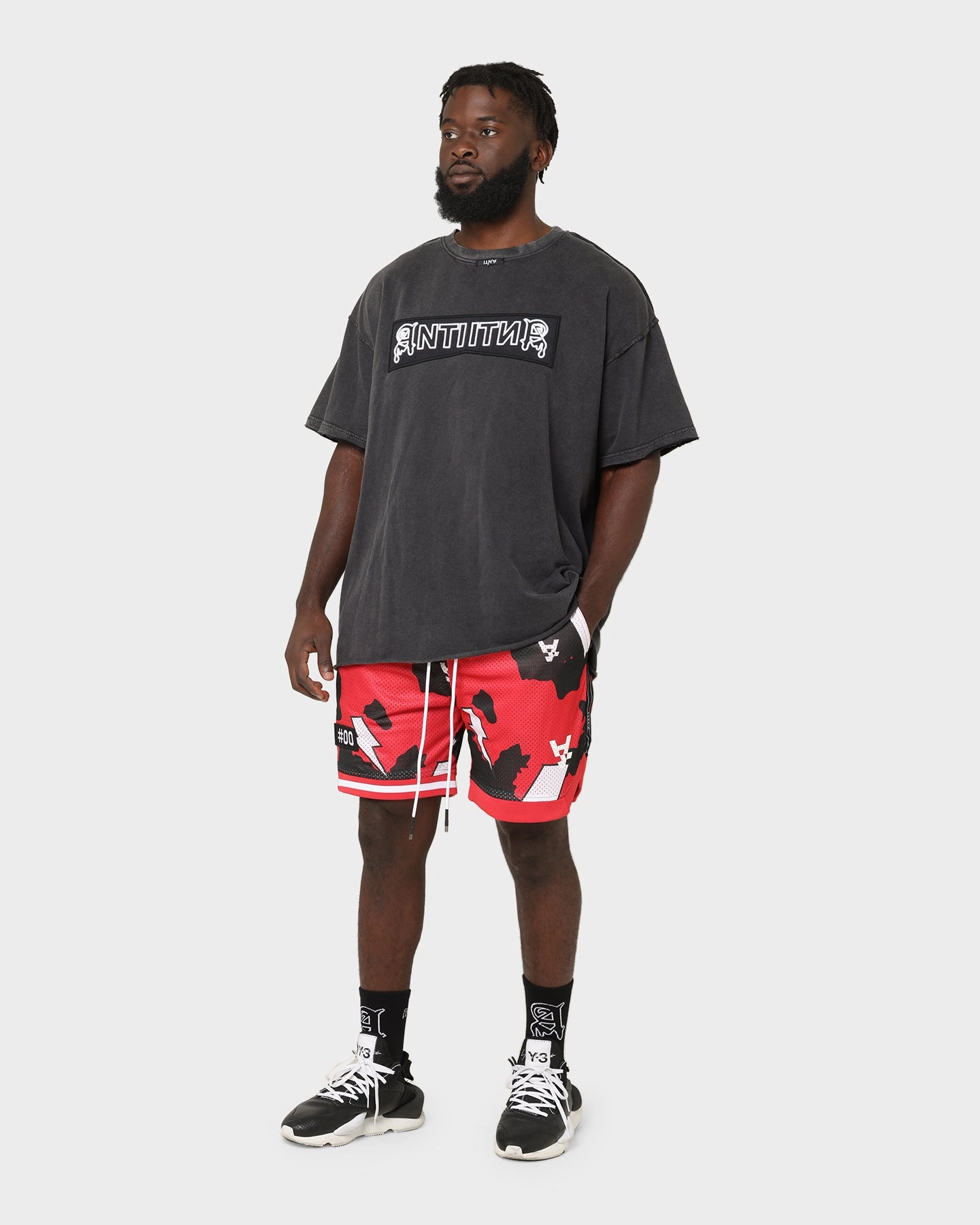 Breathable Cut Moisture Wicking Technology The Anti Order Storm Camo Basketball Shorts Black/Red/White