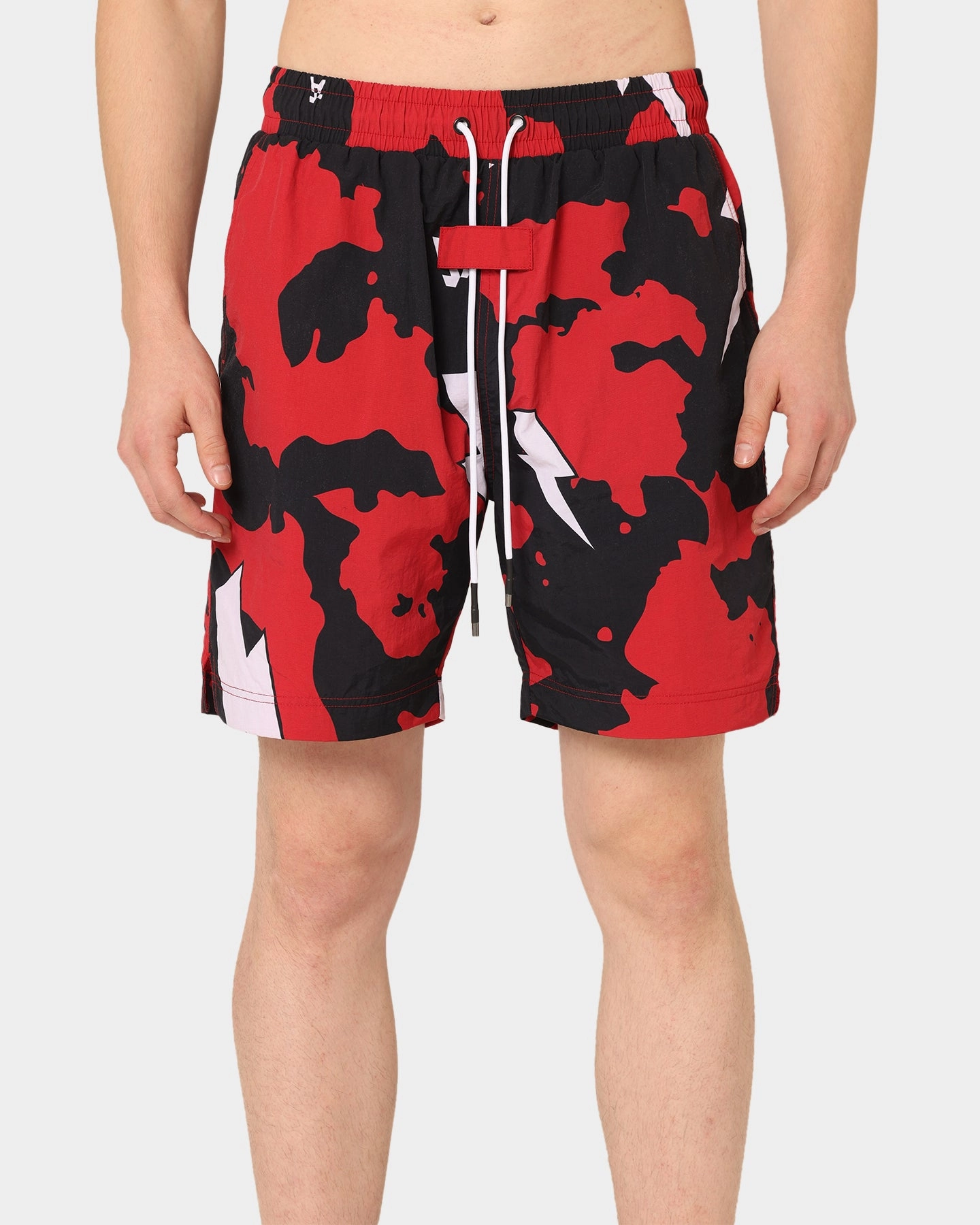 Breezy Fit High Durability Weave The Anti Order Storm Camo Beach Shorts Black/White/Red
