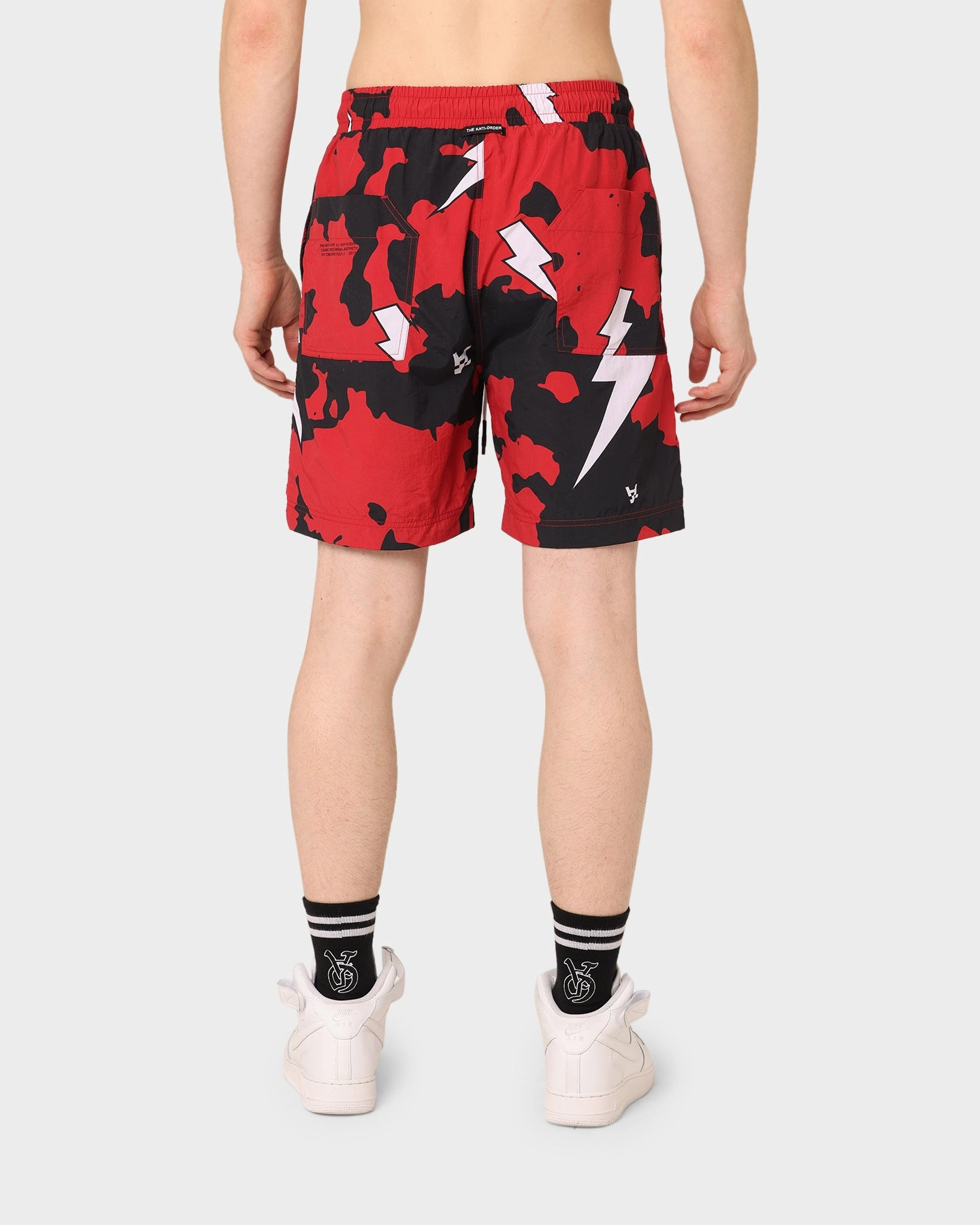 The Anti Order Storm Camo Beach Shorts Black/White/Red Fan gear