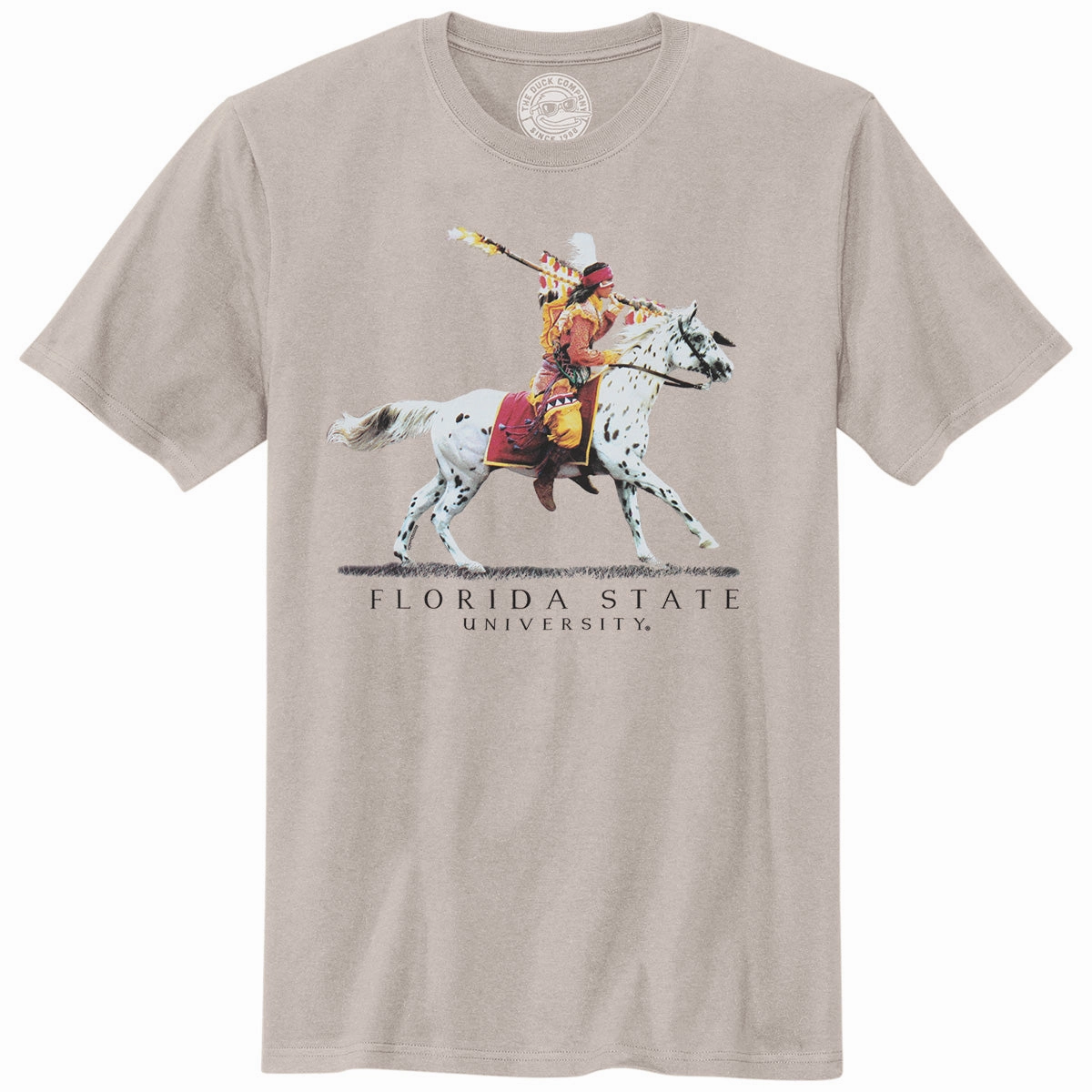 Quick Fit Casual Layering Wear The Duck Company Men's Florida State University Osceola/Renegade Design Short Sleeve Mineral Washed T-shirt - Asphalt