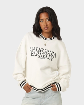 The New Establishment Women's University Of California Berkeley College Trim Crewneck Vintage White Technique Anti Pill Treatment