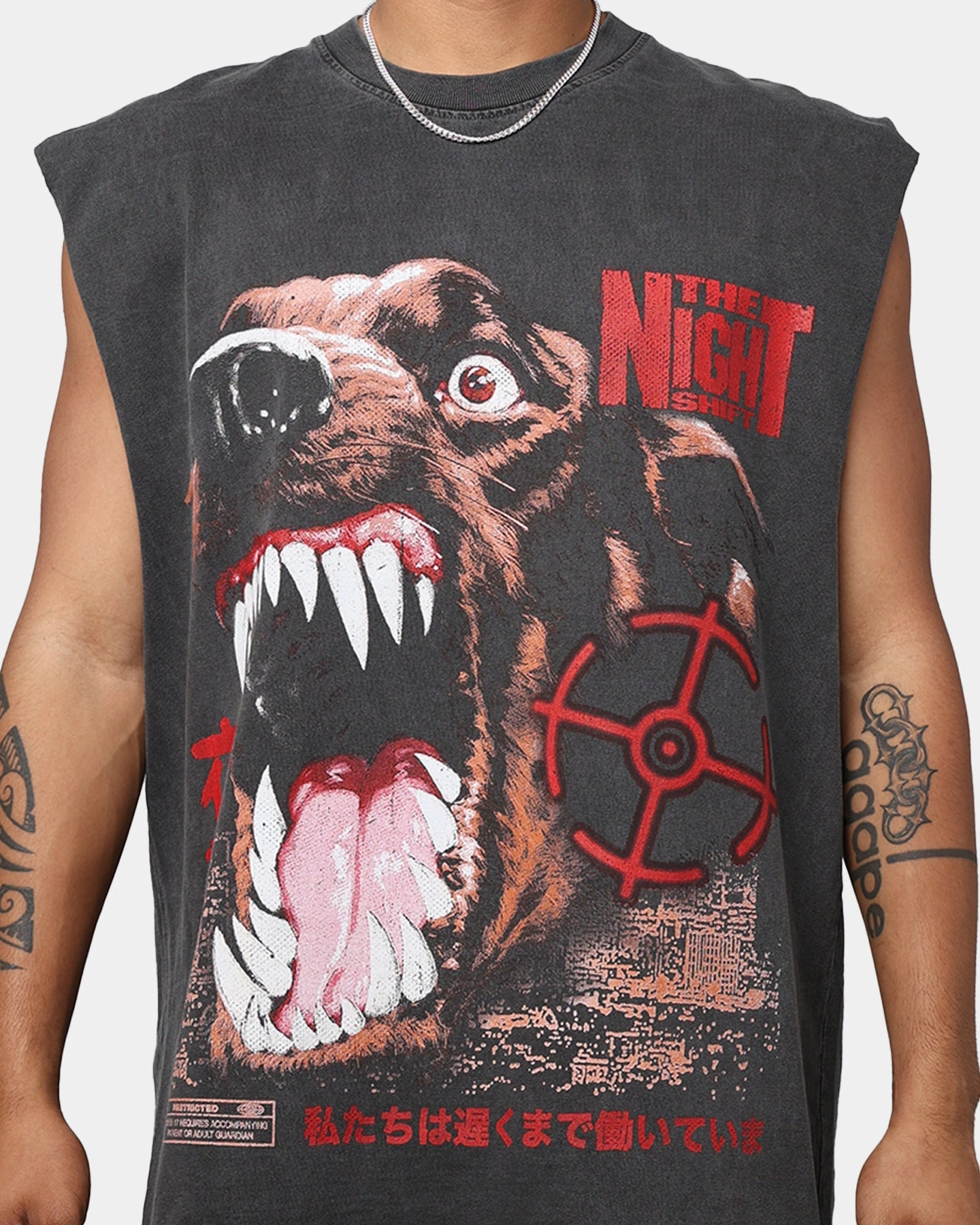 casual and comfortable The Night Shift Dog Muscle T-Shirt Black Wash