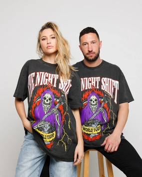 Stylish Comfort Cool Vibes The Night Shift World Tour Heavyweight Vintage T-Shirt Black Wash