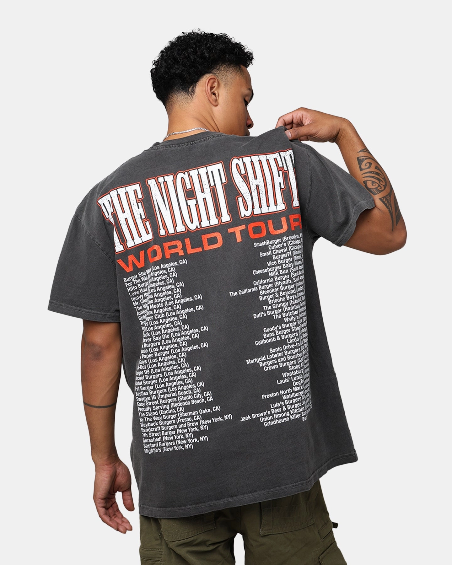 Ethically Sourced Material Eco Friendly Dye The Night Shift World Tour Heavyweight Vintage T-Shirt Black Wash