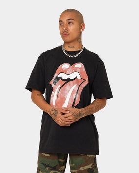The Rolling Stones Distress Tongue Vintage T-Shirt Washed Black Wrinkle Free Fabric Outdoor Style Trend