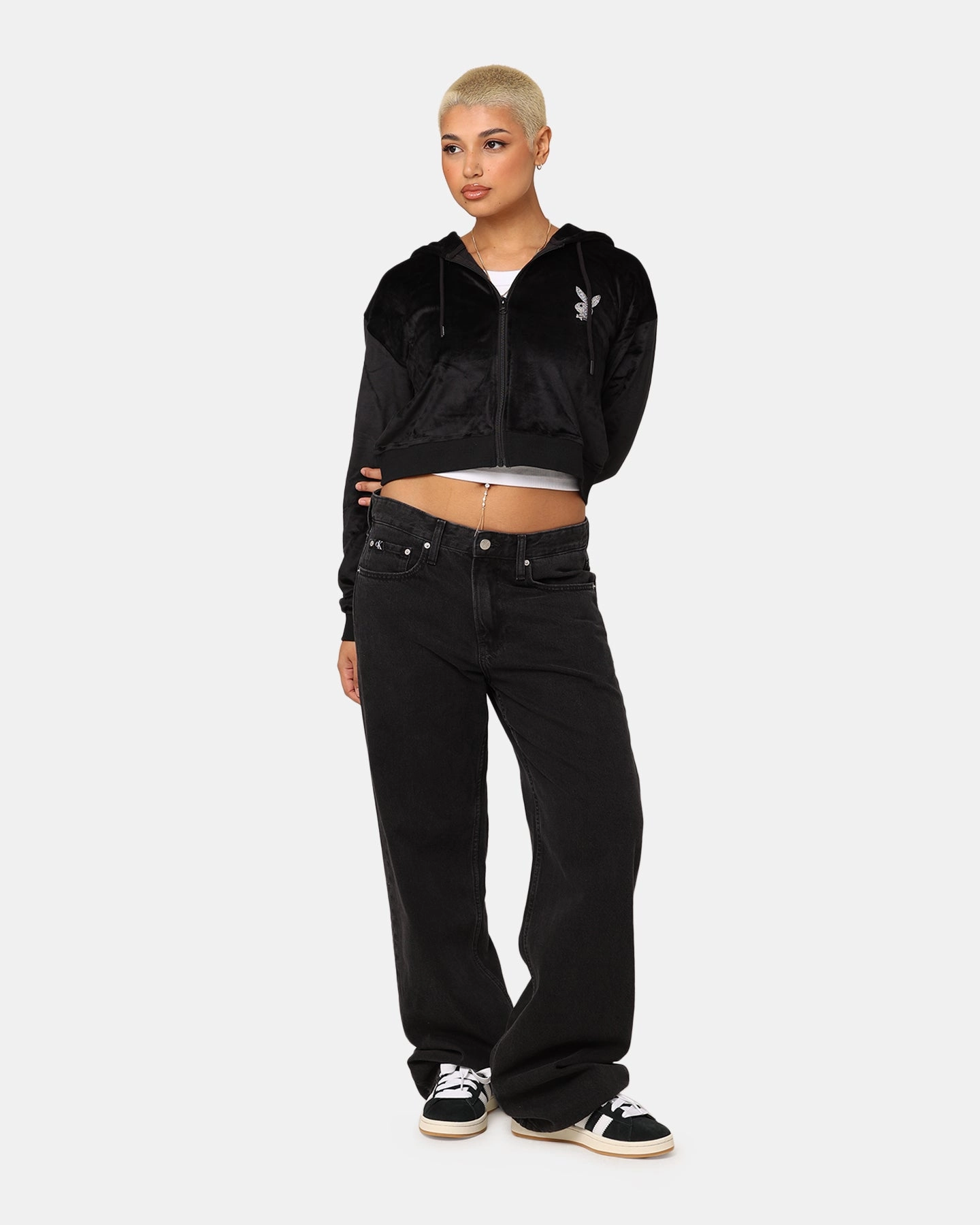 Modern Style Playboy Women's Bunny O Velour Jacket Black