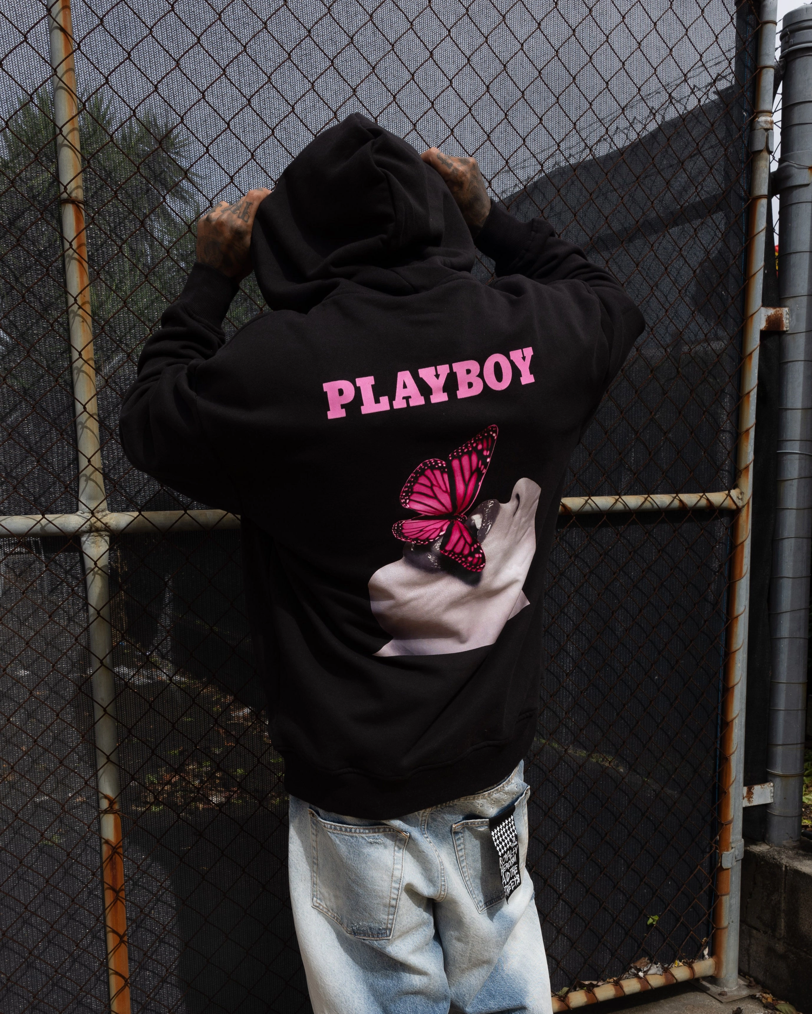 WrinkleResistant Animal Print Playboy November '13 Monotone Hoodie Black Magenta