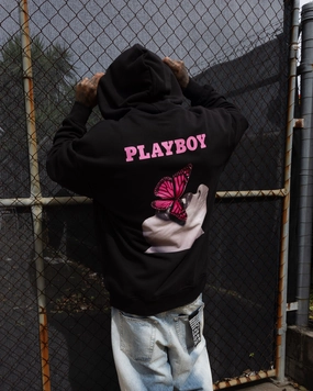 WrinkleResistant Animal Print Playboy November '13 Monotone Hoodie Black Magenta
