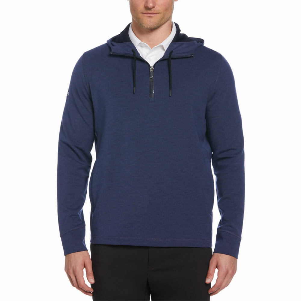 FlexibleHoodDesign Durable Design Callaway Premium Aquapel 1/4 Zip Hoodie Golf Jacket Peacoat Heather - SS25 Men