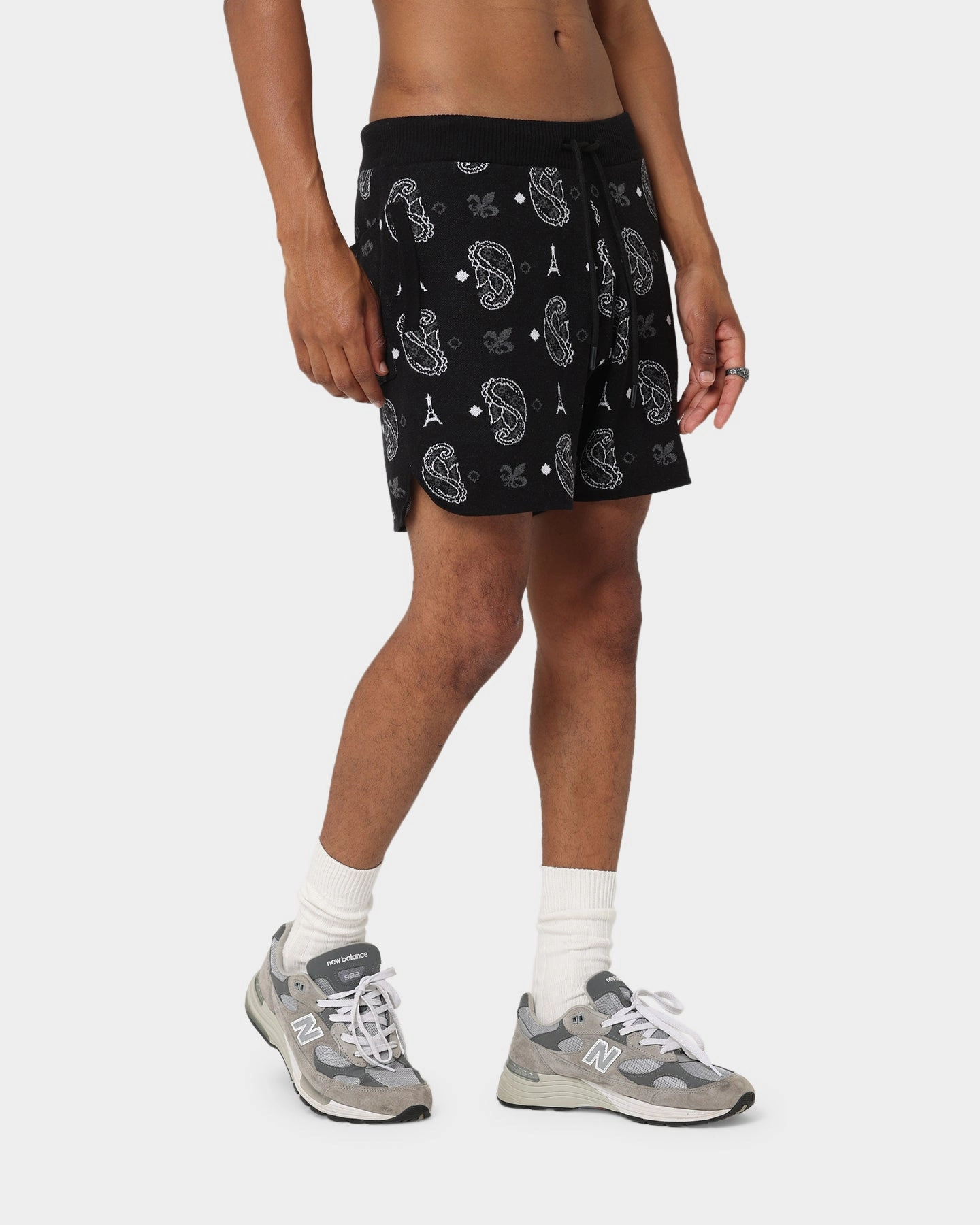 Ripstop Material Stain-Resistant Carre Big Bandana Knitted Shorts Black
