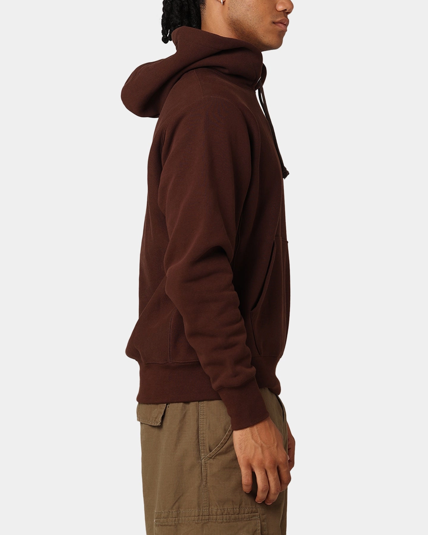 Hexagonal Quilted Pattern Double Stitched Seams Champion Reverse Weave Small C Hoodie Brown