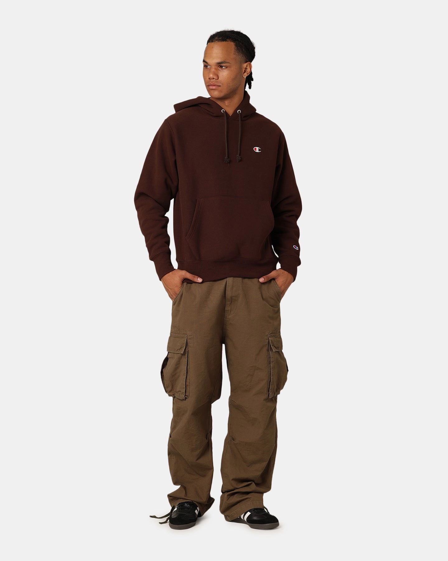 Champion Reverse Weave Small C Hoodie Brown wedding ceremony Mountain Ready