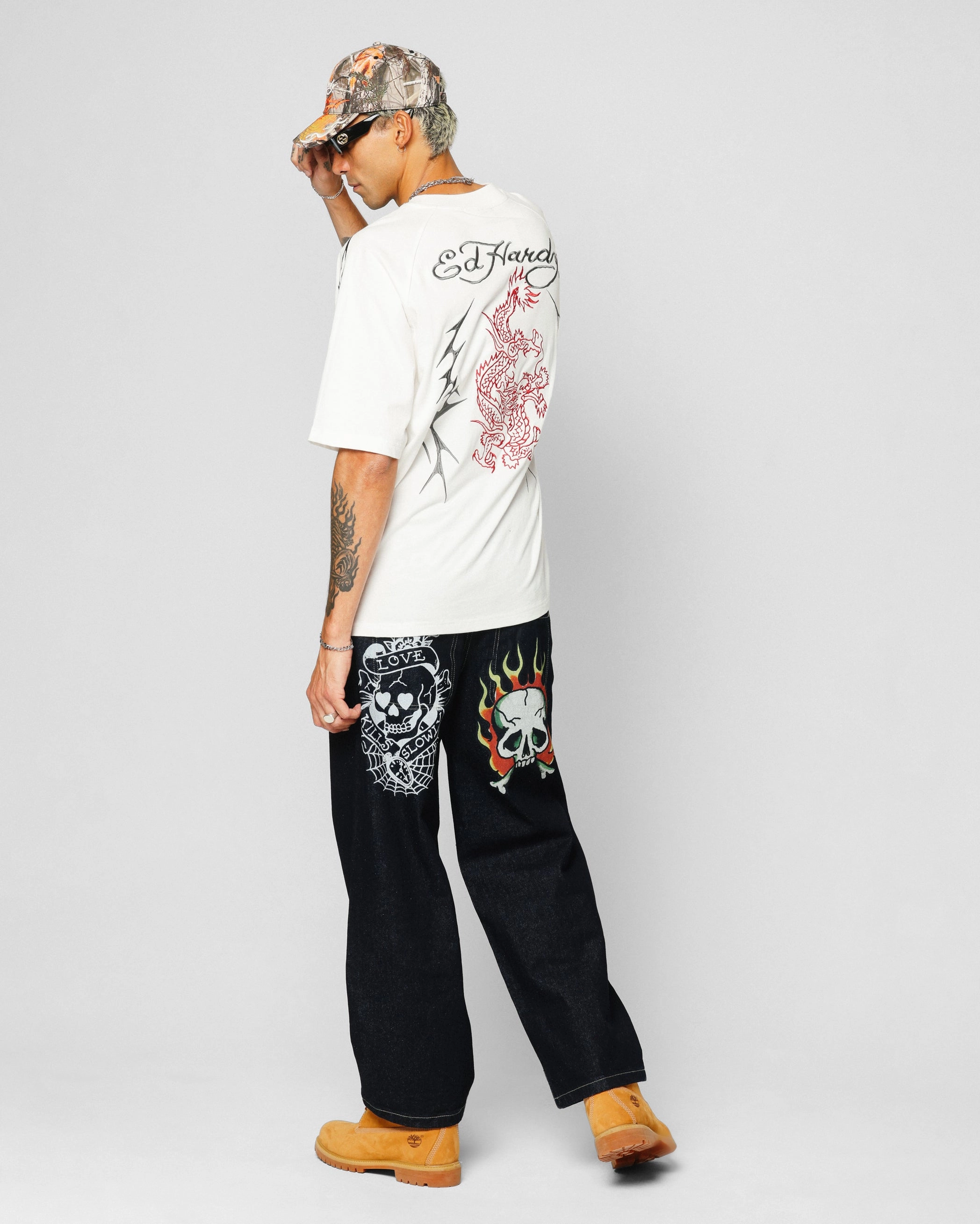 Comfy Design All-Purpose Comfort Ed Hardy Techno Oversized T-Shirt Vintage Wash